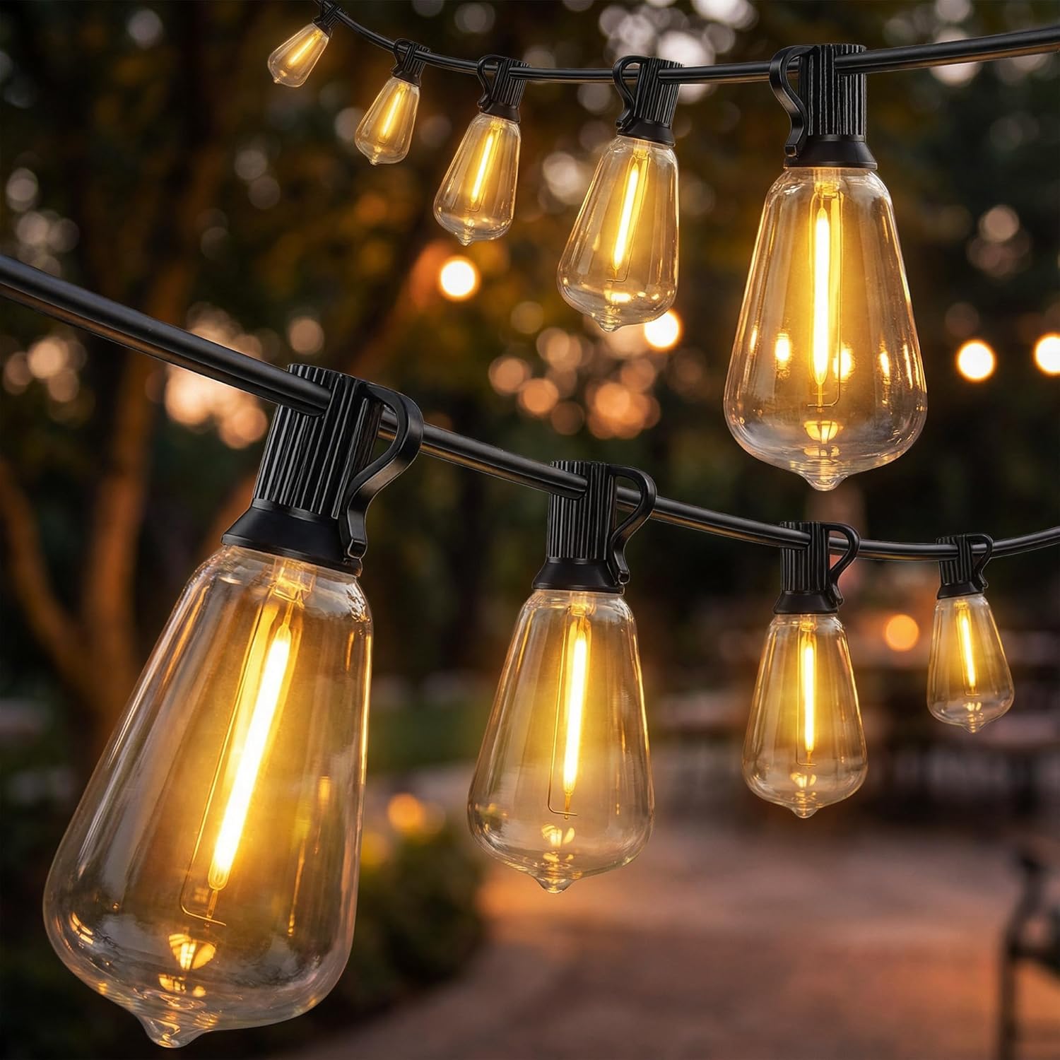 HOMCOM LED Lichterkette Außen 18 m Partylichterkette Warmweiß Lichtvorhang mit 50 Edison-Birnen IP44 für Terrasse Balkon Aussen und Innen Dekoration, Weihnachten, Hochzeit, Party, Garten