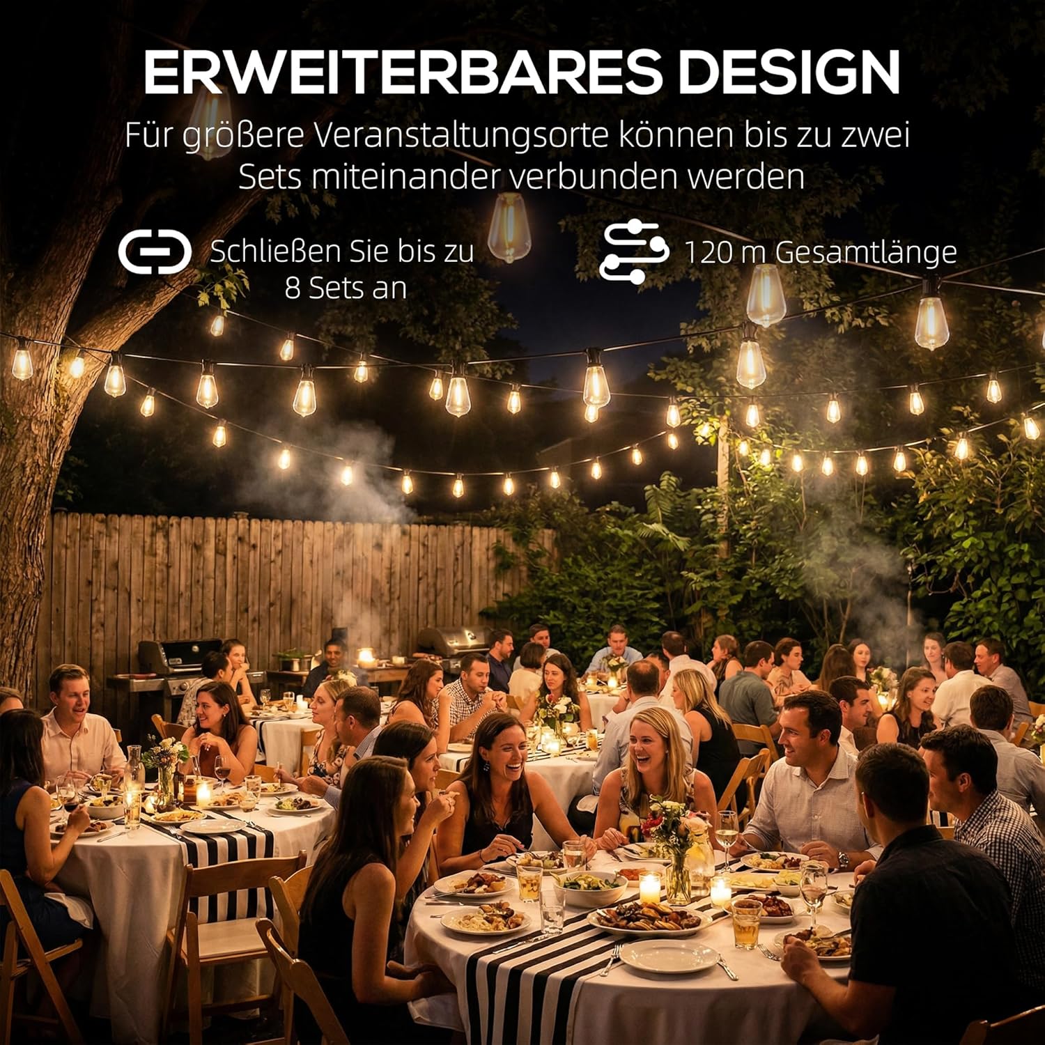 HOMCOM LED Lichterkette Außen 18 m Partylichterkette Warmweiß Lichtvorhang mit 50 Edison-Birnen IP44 für Terrasse Balkon Aussen und Innen Dekoration, Weihnachten, Hochzeit, Party, Garten — Ansicht 5