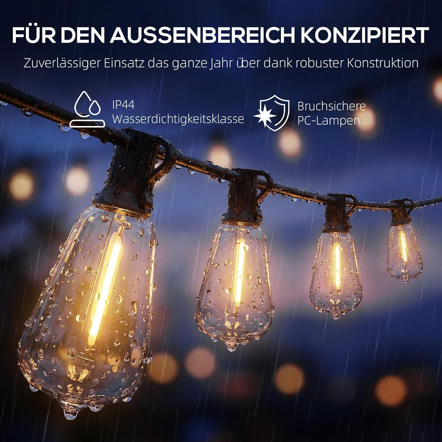HOMCOM LED Lichterkette Außen 18 m Partylichterkette Warmweiß Lichtvorhang mit 50 Edison-Birnen IP44 für Terrasse Balkon Aussen und Innen Dekoration, Weihnachten, Hochzeit, Party, Garten — Ansicht 6