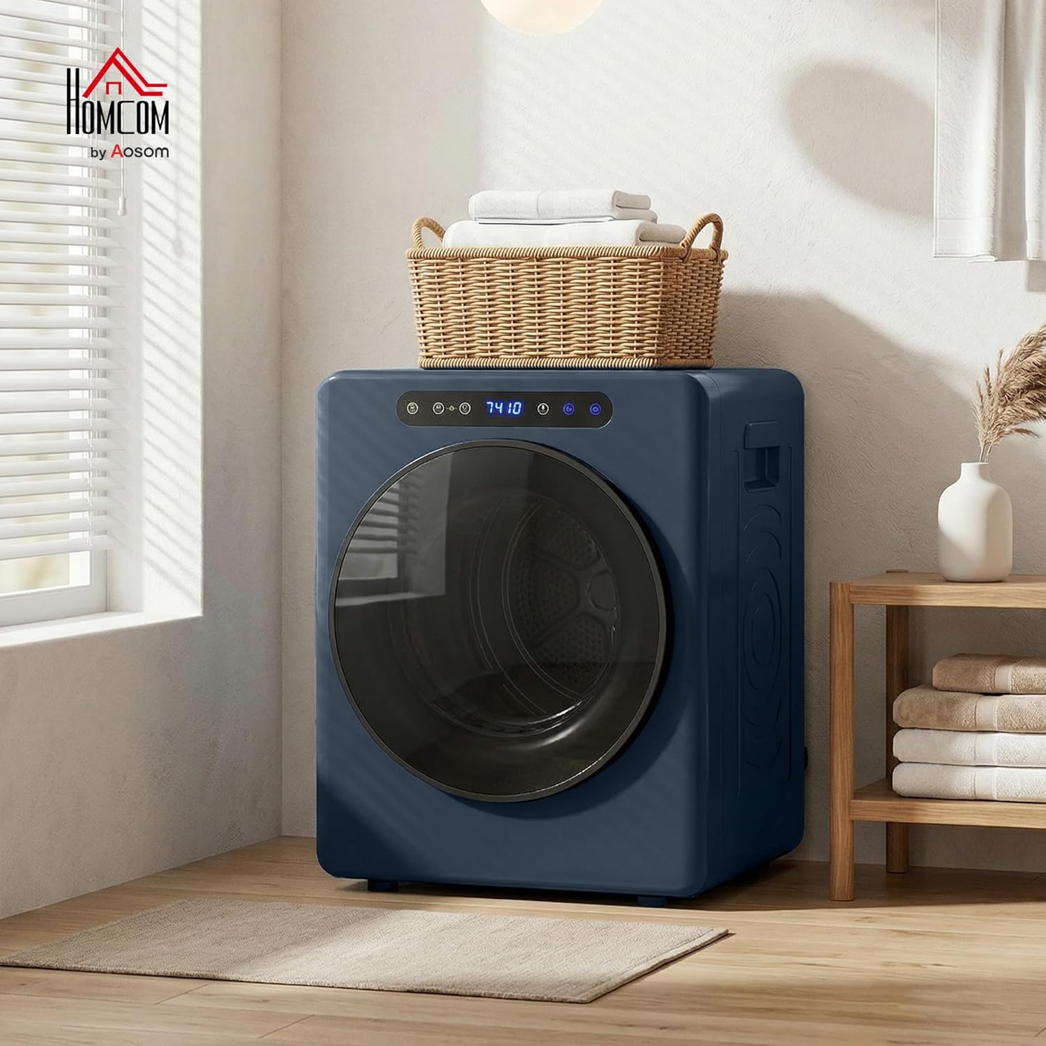 HOMCOM Mini Ablufttrockner 5kg Wäschetrockner mit Sterilisation, 6 Programmen bis zu 60°C, 1000W Trockner mit Touch-Screen, Knitterschutz, Edelstahltrommel, Extra-Trocken-Modus Blau — Ansicht 2