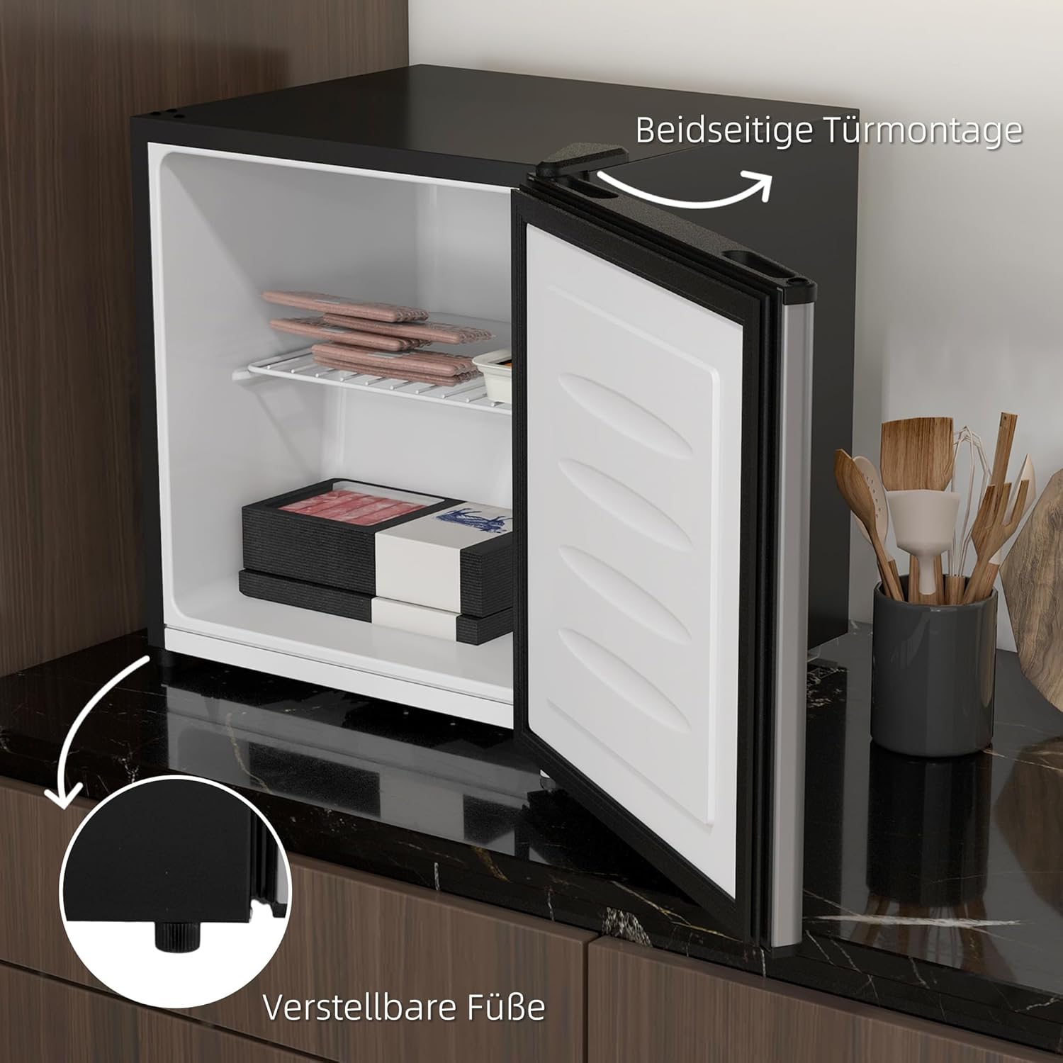 HOMCOM Mini-Gefrierschrank 35 L Gefrierbox elektrisch freistehend 45 W Mini Gefriertruhe Minikühlschrank 41dB -14 bis -24°C 5-stufige Temperaturregelung 47 x 44,2 x 48,8 cm Silber — Ansicht 5