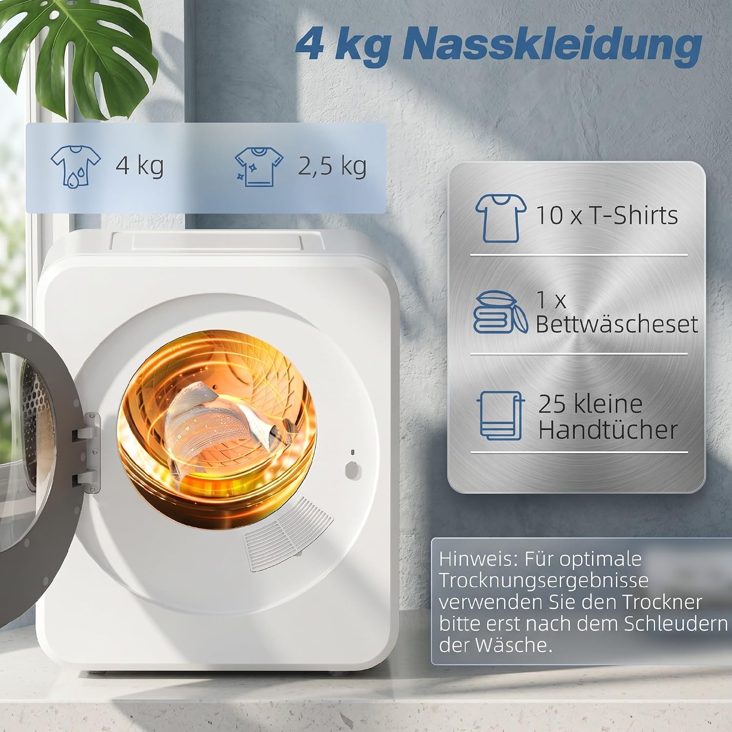 HOMCOM Mini Wäschetrockner 4 kg Kapazität, mit 800 W, einstellbarem Timer, bis zu 60°C, Freistehend, Stapelbar, Wandmontierbar Ablufttrockner mit Edelstahltrommel und Touch-Display für Kleidung Weiß — Ansicht 4