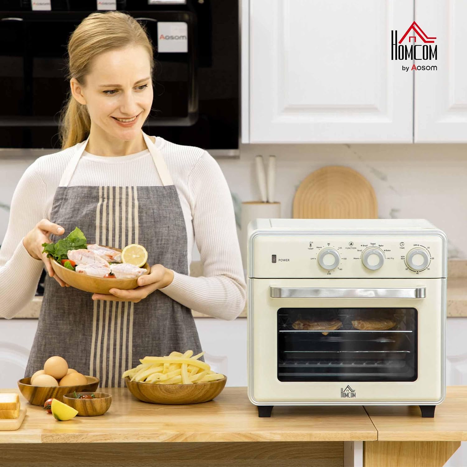 HOMCOM Minibackofen mit Umluft 20L Mini Ofen mit Backblech, Grillrost und Krümelblech, 90 °C-230 °C Heißluftfritteuse mit 5 Modi, Frittierkorb, 60 Min. Timer, 1400W, Metall — Ansicht 2