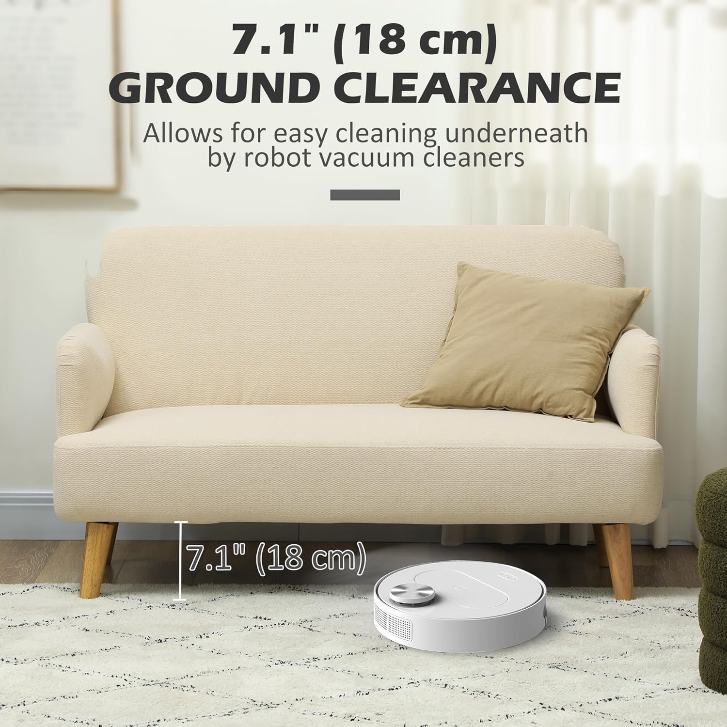 HOMCOM Modernes skandinavisches 2-Sitzer-Sofa aus Stoff mit Armlehnen, 2-Sitzer-Sofa mit 21 cm Polsterung Holzbeine für Wohnzimmer, Wohnbereich, Haus und Büro, 140x74x79 cm, Weiß-Creme — Ansicht 6