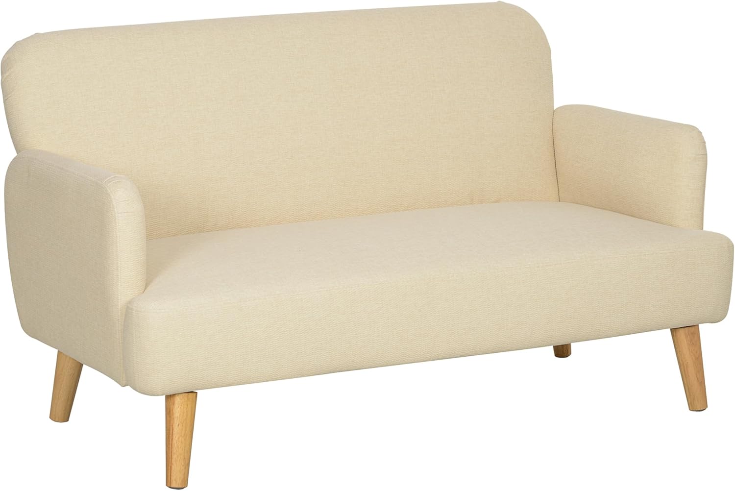HOMCOM Modernes skandinavisches 2-Sitzer-Sofa aus Stoff mit Armlehnen, 2-Sitzer-Sofa mit 21 cm Polsterung Holzbeine für Wohnzimmer, Wohnbereich, Haus und Büro, 140x74x79 cm, Weiß-Creme