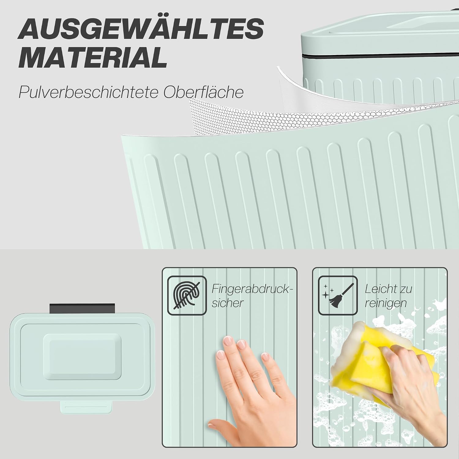 HOMCOM Mülleimer Küche 2 x 20 Liter Treteimer mit Abfallsortiersystem, Soft-Close-Deckel, Offenhaltefunktion, Pedal, Abfalleimer mit herausnehmbar Inneneimer, Grün, 45,5 x 36,5 x 51 cm — Ansicht 5