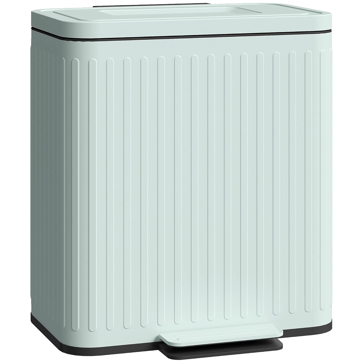 HOMCOM Mülleimer Küche 2 x 20 Liter Treteimer mit Abfallsortiersystem, Soft-Close-Deckel, Offenhaltefunktion, Pedal, Abfalleimer mit herausnehmbar Inneneimer, Grün, 45,5 x 36,5 x 51 cm