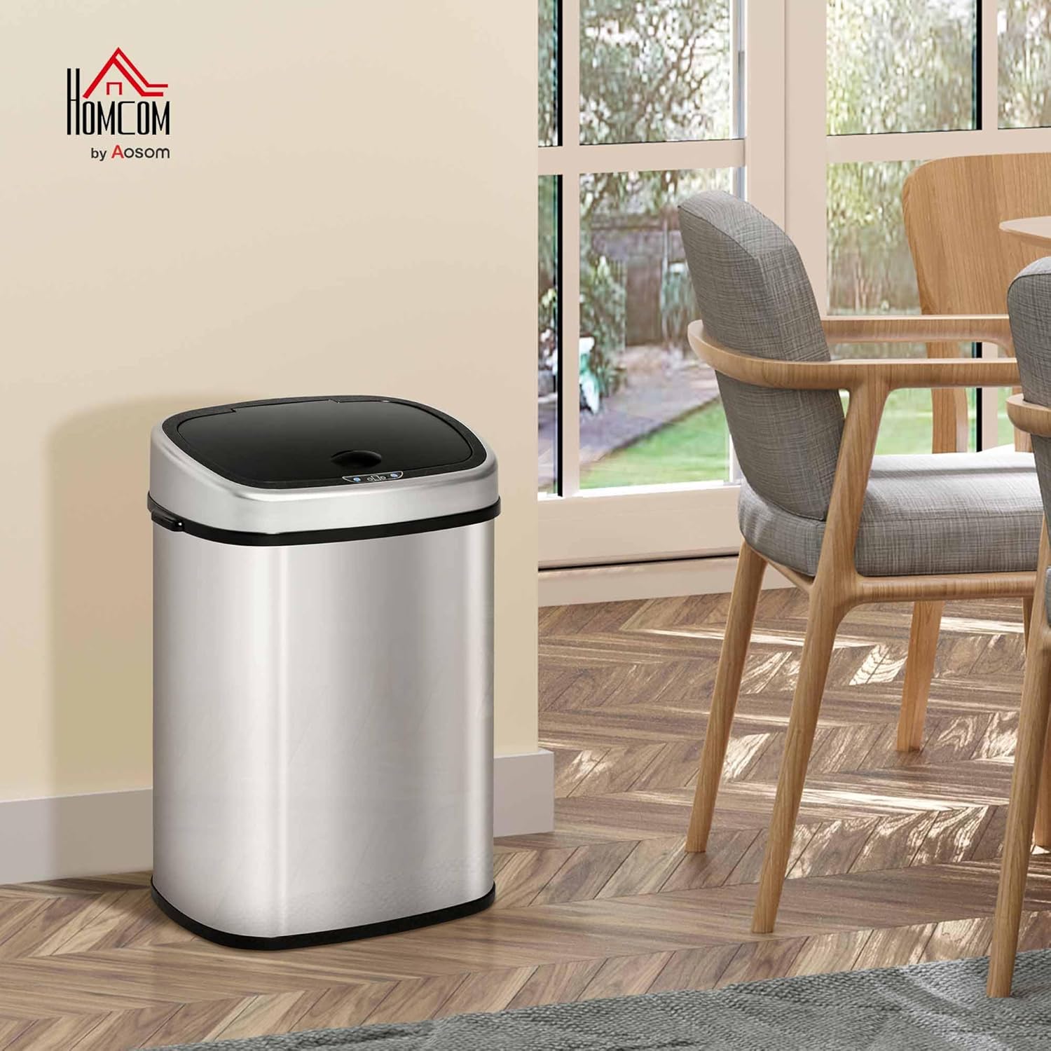 HOMCOM Mülleimer mit Sensor 48L Automatik Abfalleimer mit Bewegungssensor, Wasserdichter Abfallbehälter aus Edelstahl für Küche, Büro, Schlafzimmer Silber — Ansicht 2