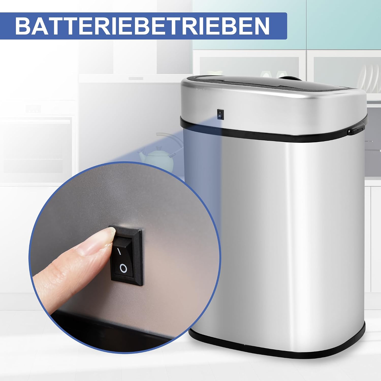 HOMCOM Mülleimer mit Sensor 48L Automatik Abfalleimer mit Bewegungssensor, Wasserdichter Abfallbehälter aus Edelstahl für Küche, Büro, Schlafzimmer Silber — Ansicht 5