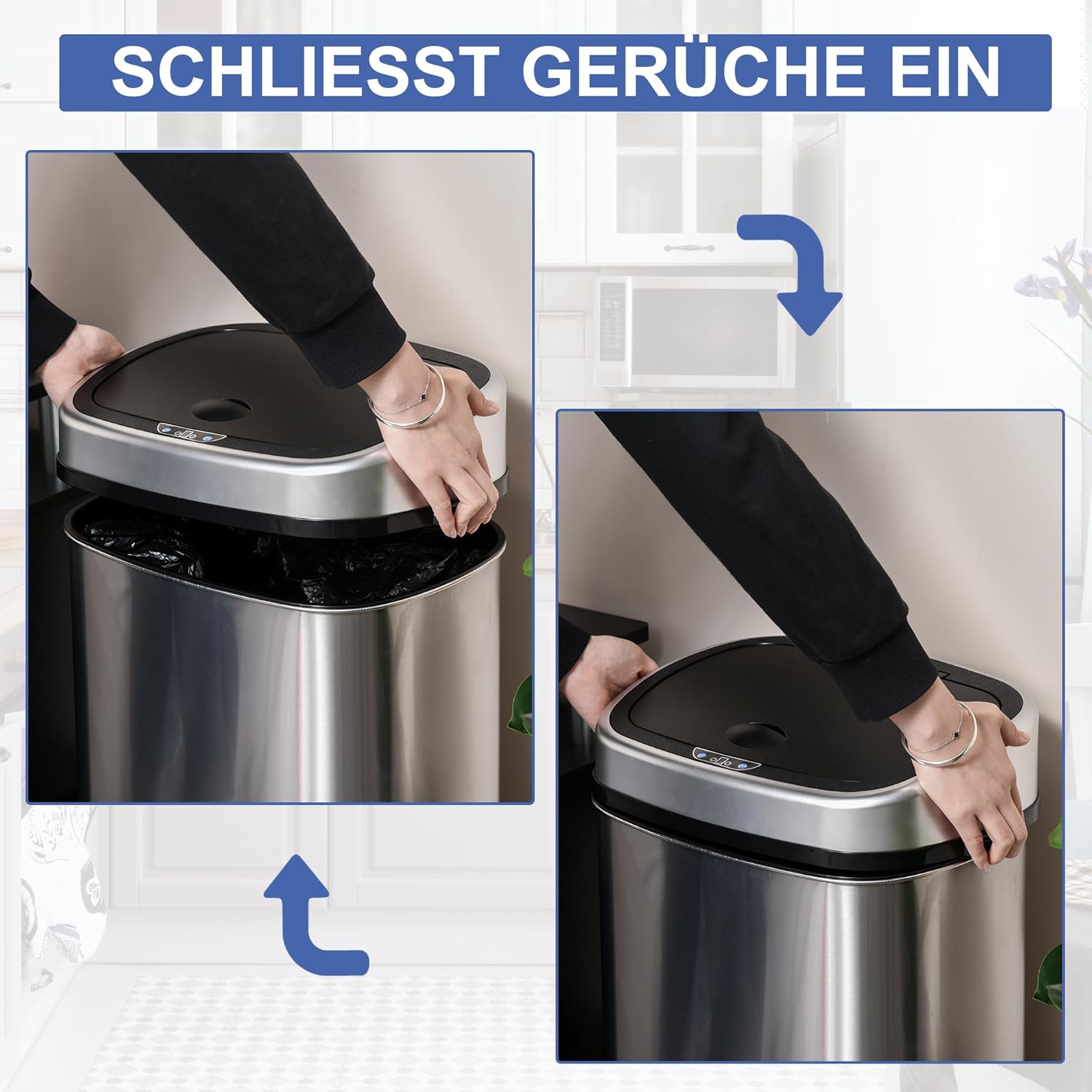 HOMCOM Mülleimer mit Sensor 48L Automatik Abfalleimer mit Bewegungssensor, Wasserdichter Abfallbehälter aus Edelstahl für Küche, Büro, Schlafzimmer Silber — Ansicht 6