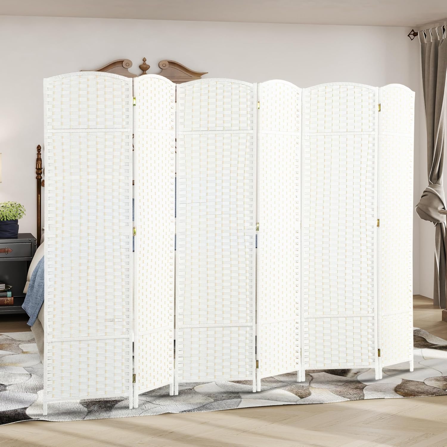 HOMCOM Paravent 6-teilig 240 x 170 cm Raumteiler Faltbar Trennwand aus Kiefernholz, Sichtschutz Raumtrenner Stellwand für Schlafzimmer Wohnzimmer Weiß — Ansicht 6