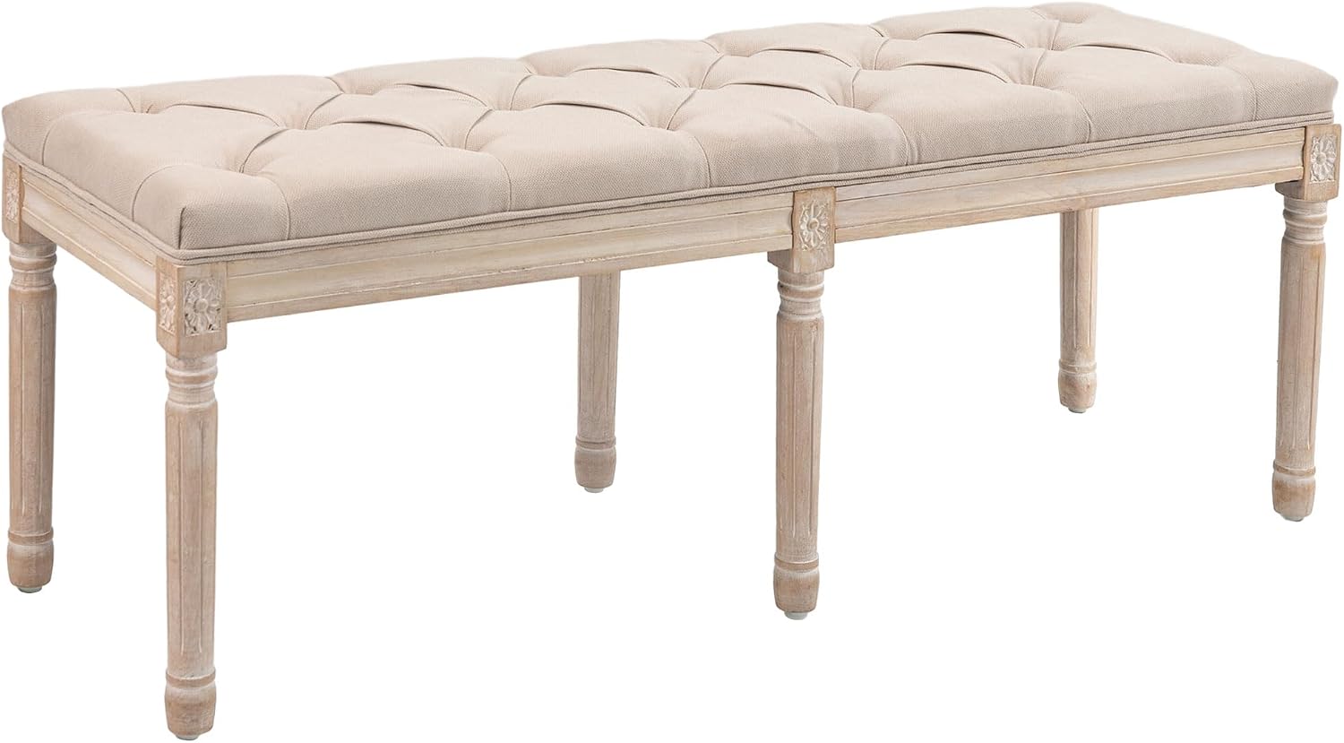 HOMCOM Polsterbank Sitzbank Vintage Bettbank, Schlafzimmerbank mit Knöpfen, Leinenoptik, bis 120 kg Belastbar, 117x40x48cm, Beige