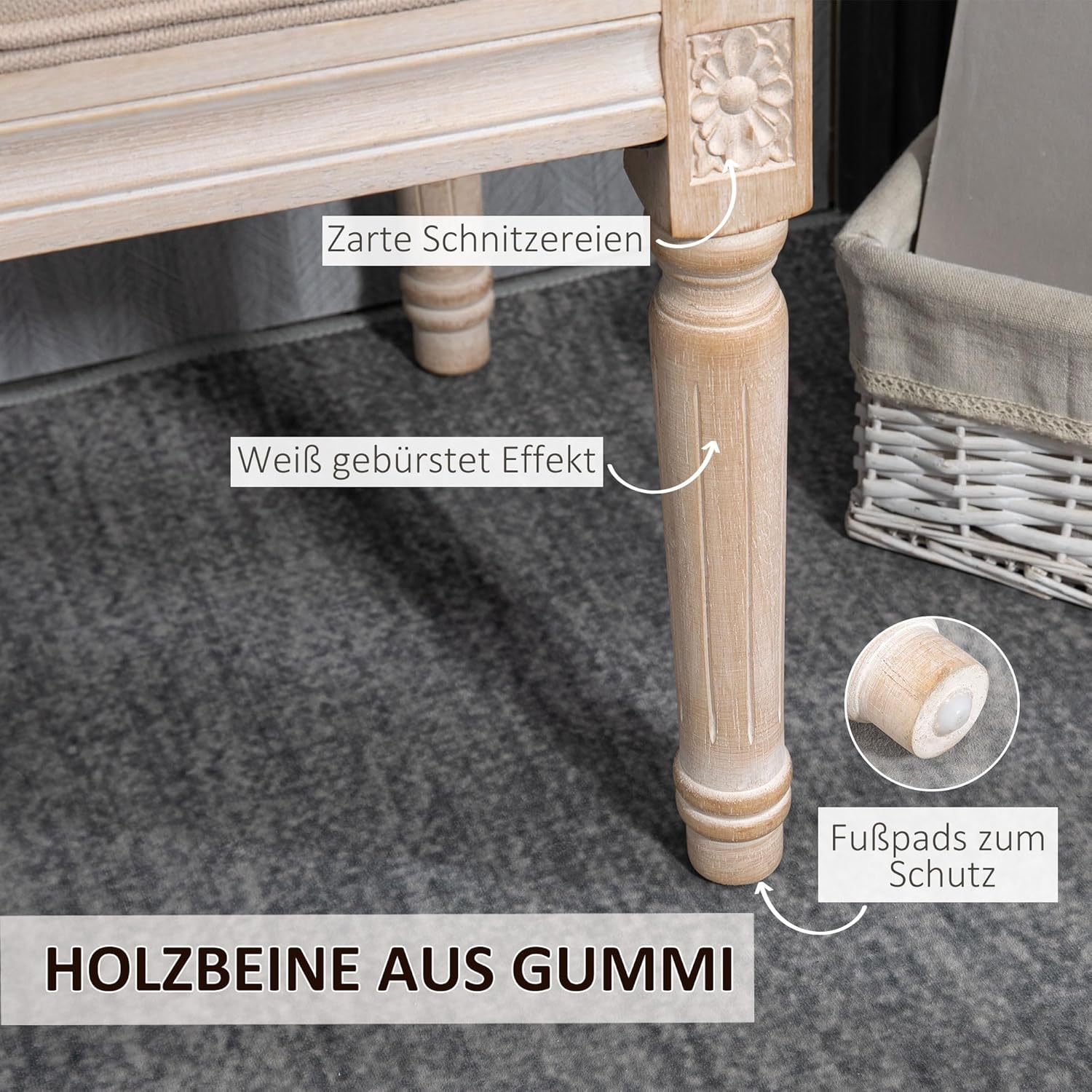HOMCOM Polsterbank Sitzbank Vintage Bettbank, Schlafzimmerbank mit Knöpfen, Leinenoptik, bis 120 kg Belastbar, 117x40x48cm, Beige — Ansicht 5