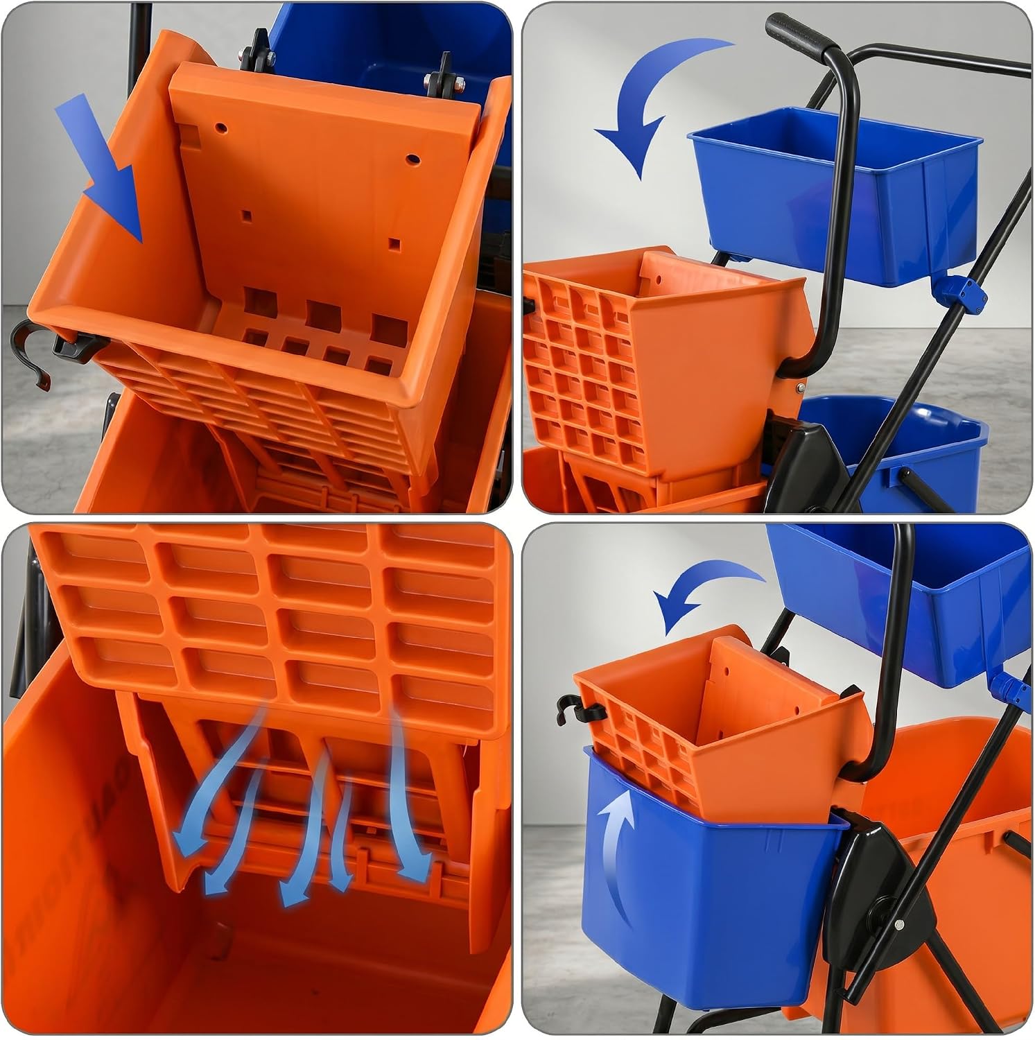 HOMCOM Putzwagen Reinigungswagen 26 Liter Wischwagen mit Wischmopp-Presse, Haushaltswagen auf Rollen Orange — Ansicht 4
