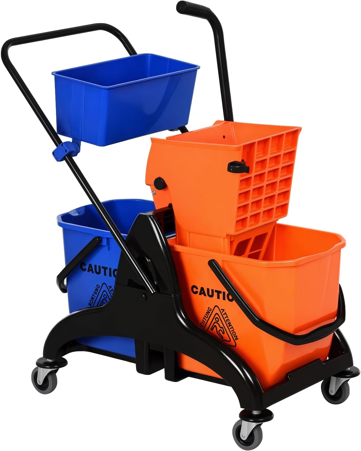 HOMCOM Putzwagen Reinigungswagen 26 Liter Wischwagen mit Wischmopp-Presse, Haushaltswagen auf Rollen Orange