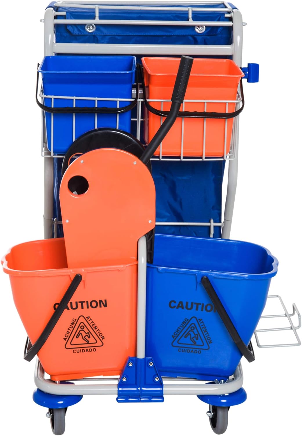 HOMCOM Putzwagen Reinigungswagen mit 2 x 18L & 2 x 6L Eimern Wischwagen Haushaltswagen mit Mopp-Presse, Aufbewahrungskorb, Blau Orange 93 x 80 x 97 cm — Ansicht 6