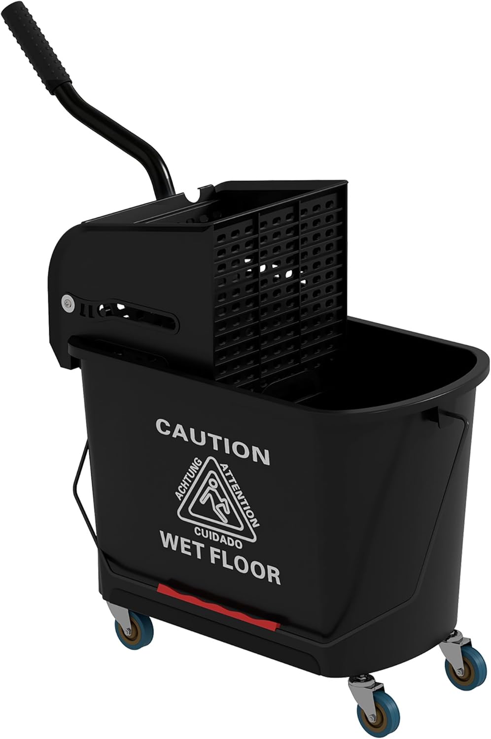 HOMCOM Putzwagen Reinigungswagen mit Wischmopp Presse 20 L Eimer mit Trennwand für Gebäudereinigung Hotel Schwarz