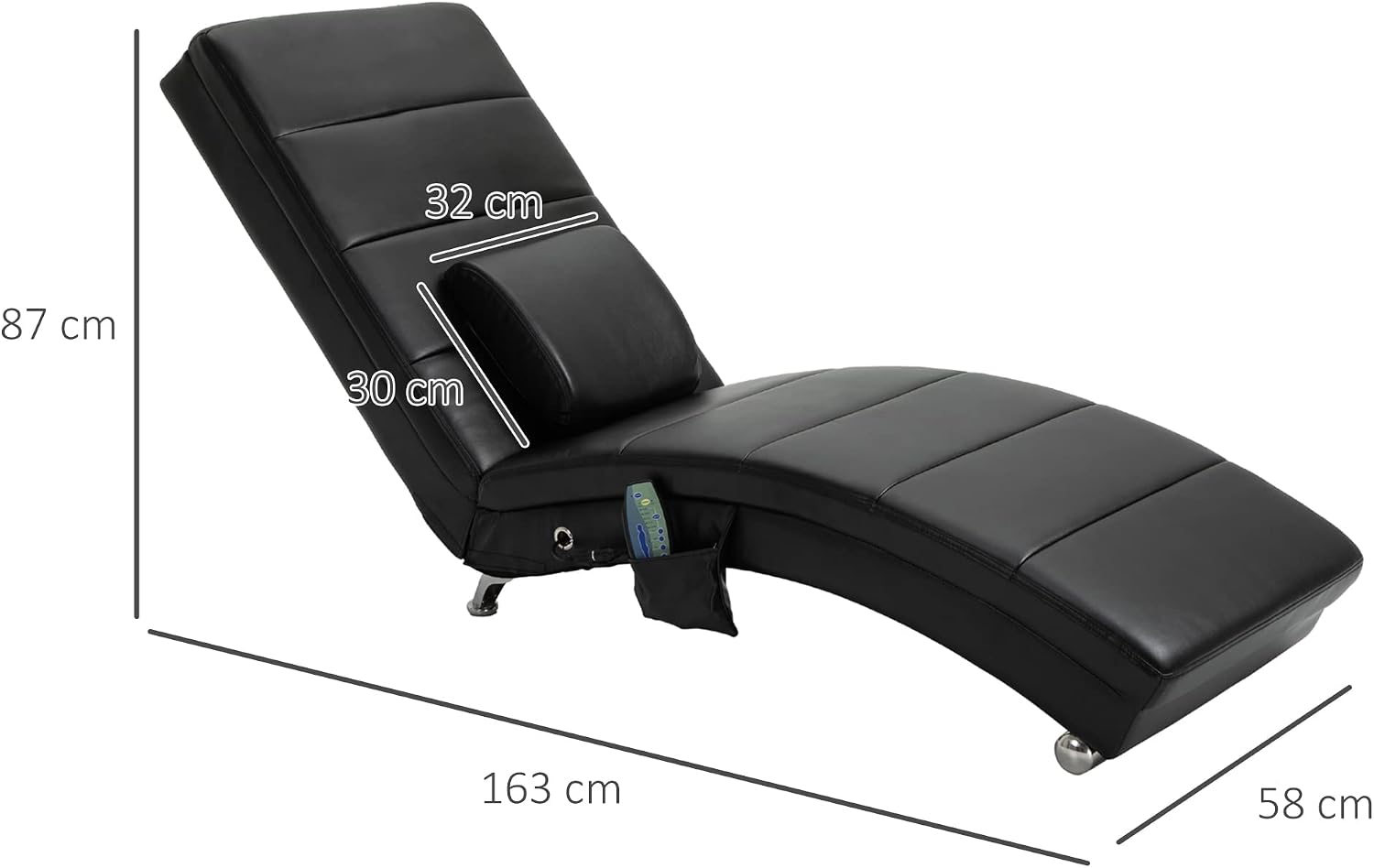 HOMCOM Relaxliege Elektrisch Fernsehsessel Massagesessel mit Liegefunktion 8 Massagepunkten Relaxsessel mit Zero-G Design für Wohnzimmer Kunstleder Schwarz — Ansicht 3