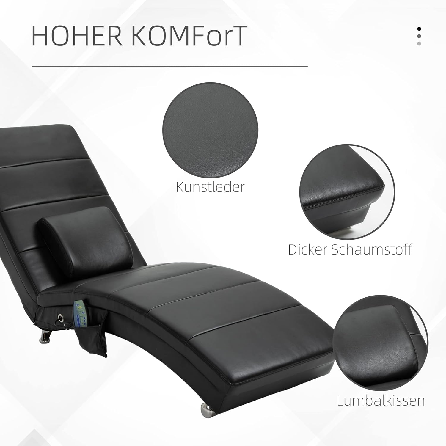 HOMCOM Relaxliege Elektrisch Fernsehsessel Massagesessel mit Liegefunktion 8 Massagepunkten Relaxsessel mit Zero-G Design für Wohnzimmer Kunstleder Schwarz — Ansicht 4