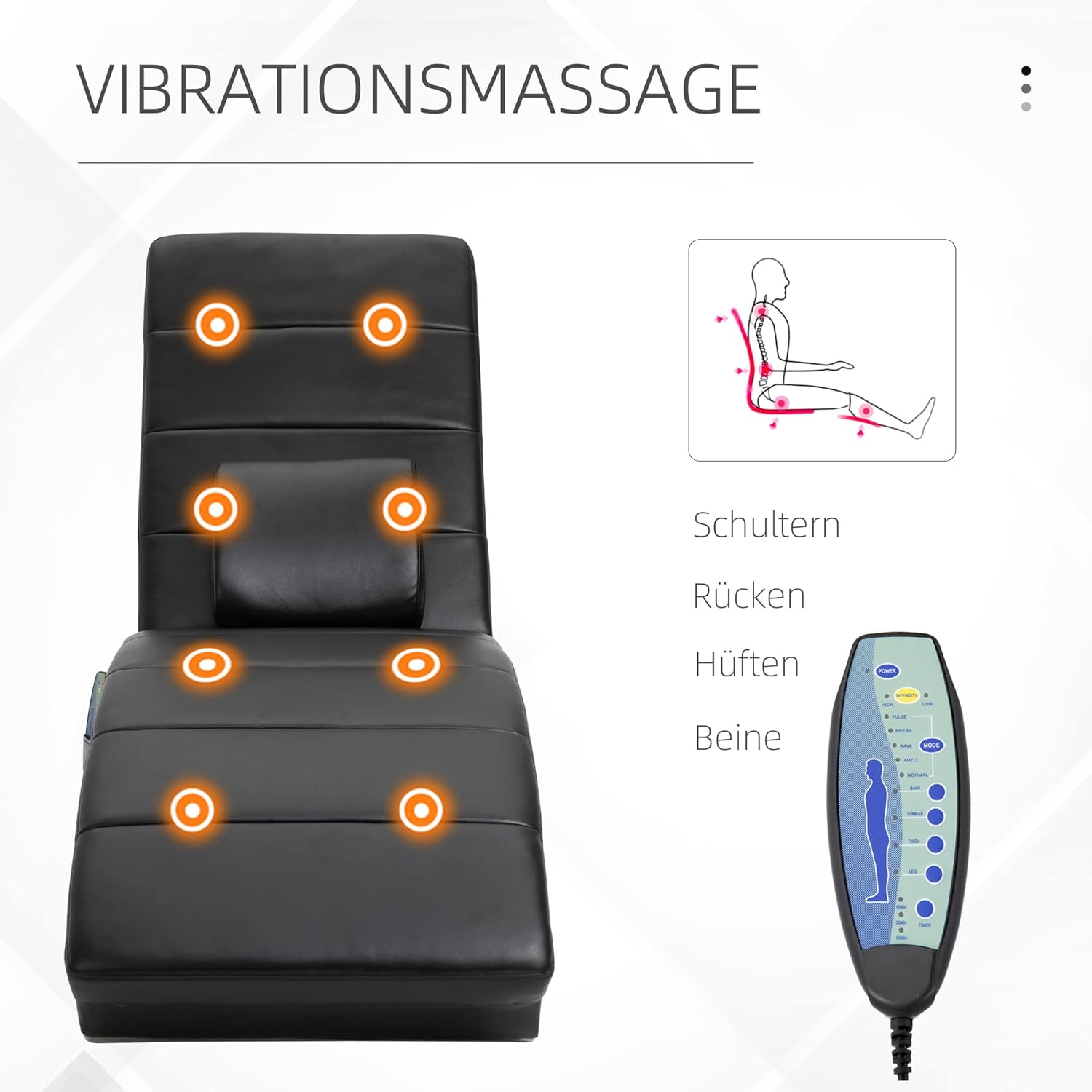HOMCOM Relaxliege Elektrisch Fernsehsessel Massagesessel mit Liegefunktion 8 Massagepunkten Relaxsessel mit Zero-G Design für Wohnzimmer Kunstleder Schwarz — Ansicht 5