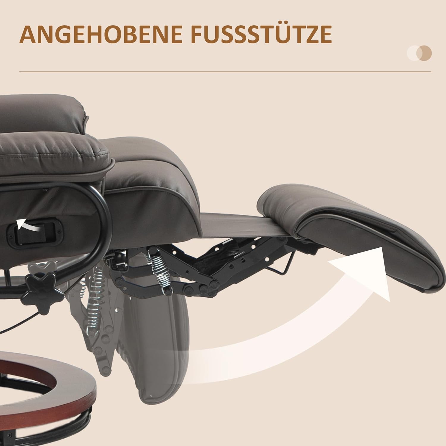 HOMCOM Relaxsessel Fernsehsessel mit Liegefunktion, Drehbarer Ruhesessel TV-Sessel mit Verstellbarer Rückenlehne Liegesessel bis 150 kg Belastbar, Kunstleder, Braun — Ansicht 5