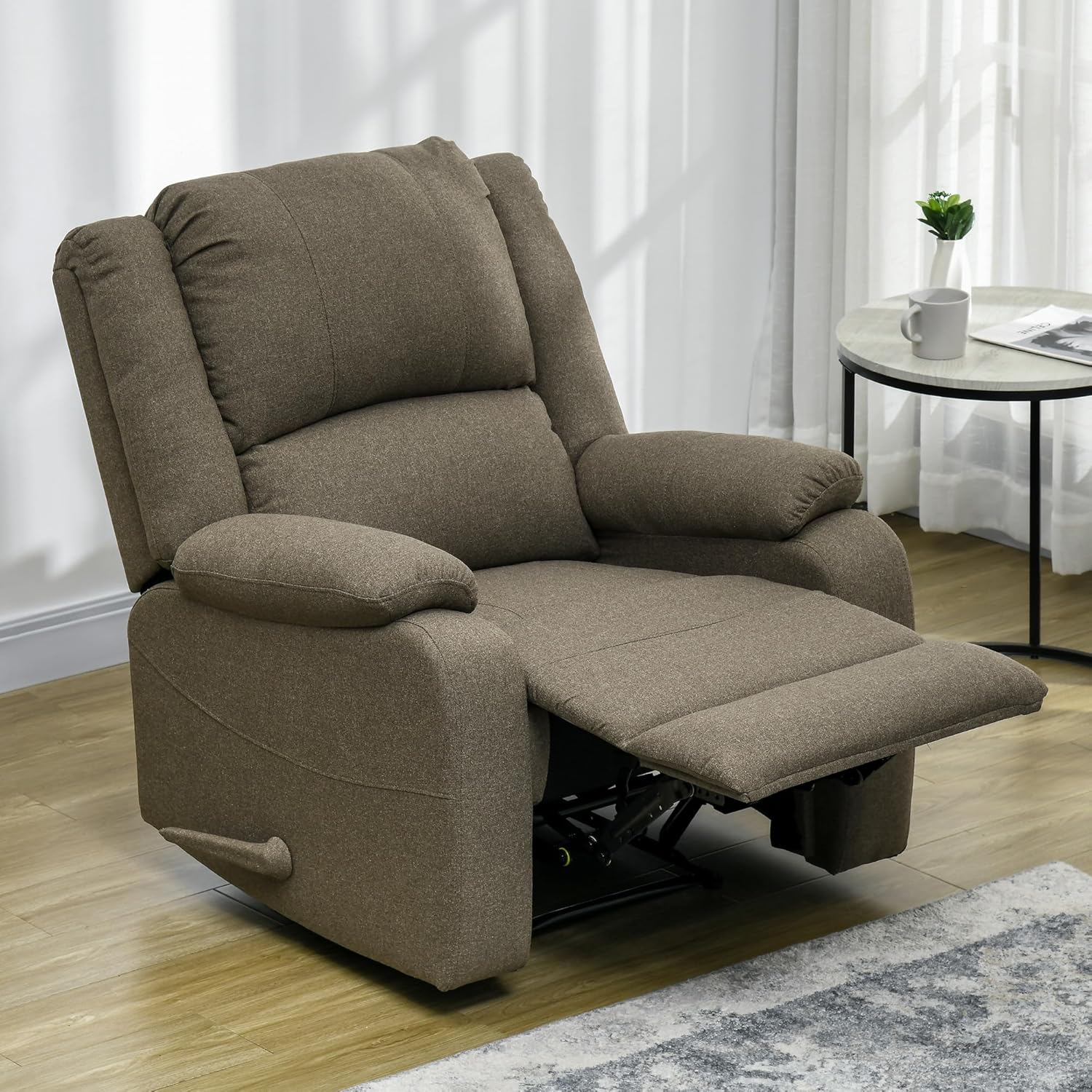 HOMCOM Relaxsessel Fernsehsessel mit Liegefunktion Liegesessel Sessel mit Verstellbarer Rückenlehne, Fußstütze TV-Sessel mit Leinenoptik für Wohnzimmer Schlafzimmer, Braun — Ansicht 2