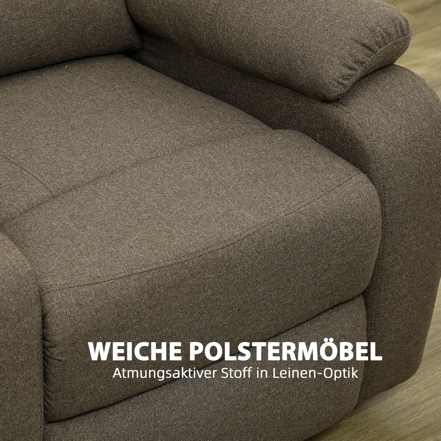 HOMCOM Relaxsessel Fernsehsessel mit Liegefunktion Liegesessel Sessel mit Verstellbarer Rückenlehne, Fußstütze TV-Sessel mit Leinenoptik für Wohnzimmer Schlafzimmer, Braun — Ansicht 5