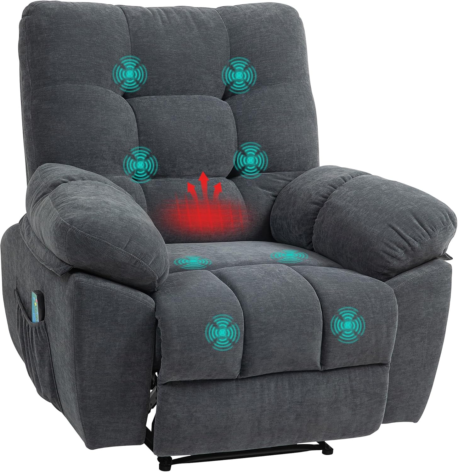 HOMCOM Relaxsessel Fernsehsessel mit Liegefunktion Massagesessel mit Vibration, Heizung, 8 Modi, TV Sessel mit Wandnahen Design, Fußteil, Seitentasche für Wohnzimmer, Dunkelgrau