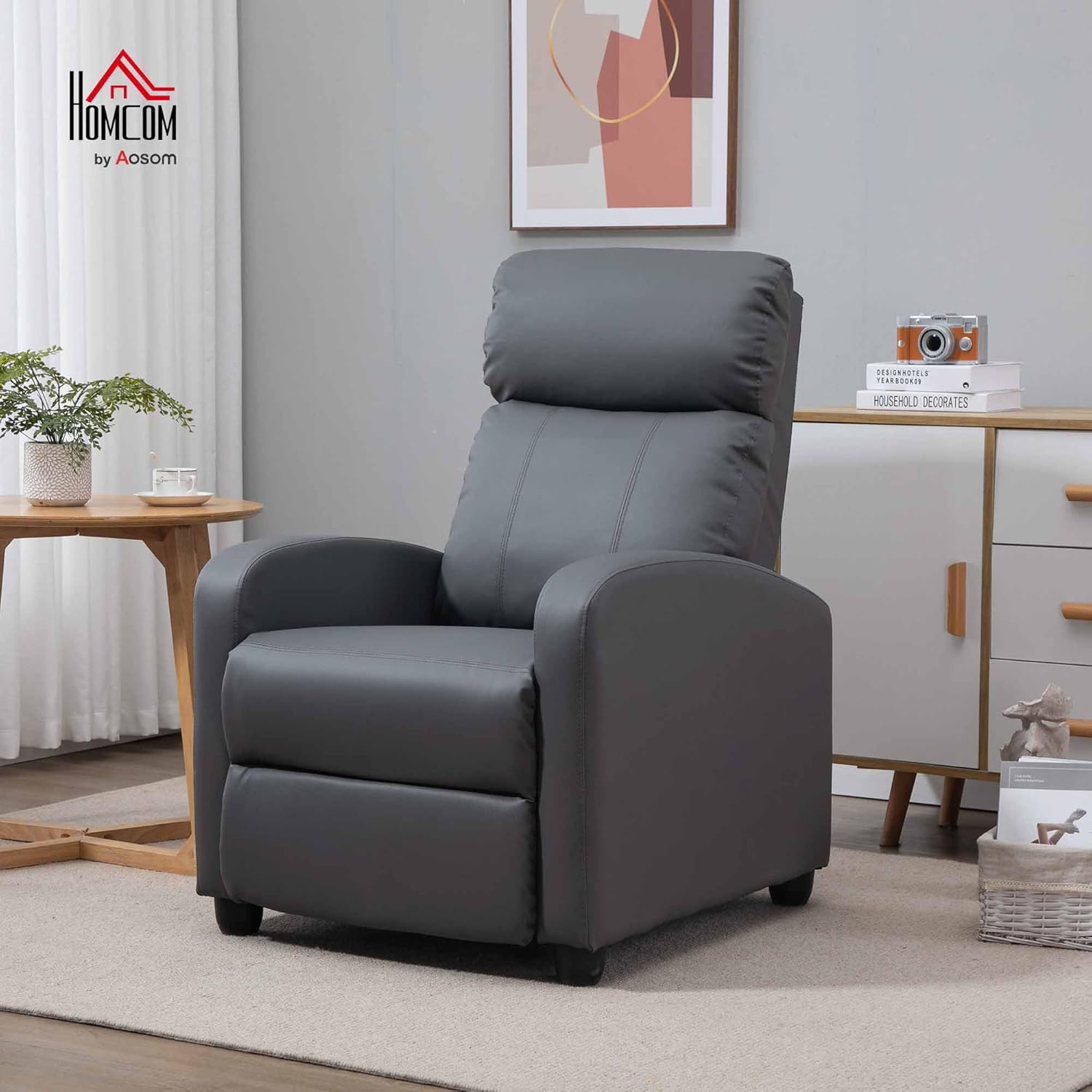 HOMCOM Relaxsessel Fernsehsessel mit Vibrationsmassage, Massagesessel mit Liegefunktion, 2 Massagepunkte, Timer, TV Sessel mit Fernbedienung, Seitentasche, Kunstleder für Wohnzimmer, Grau — Ansicht 2