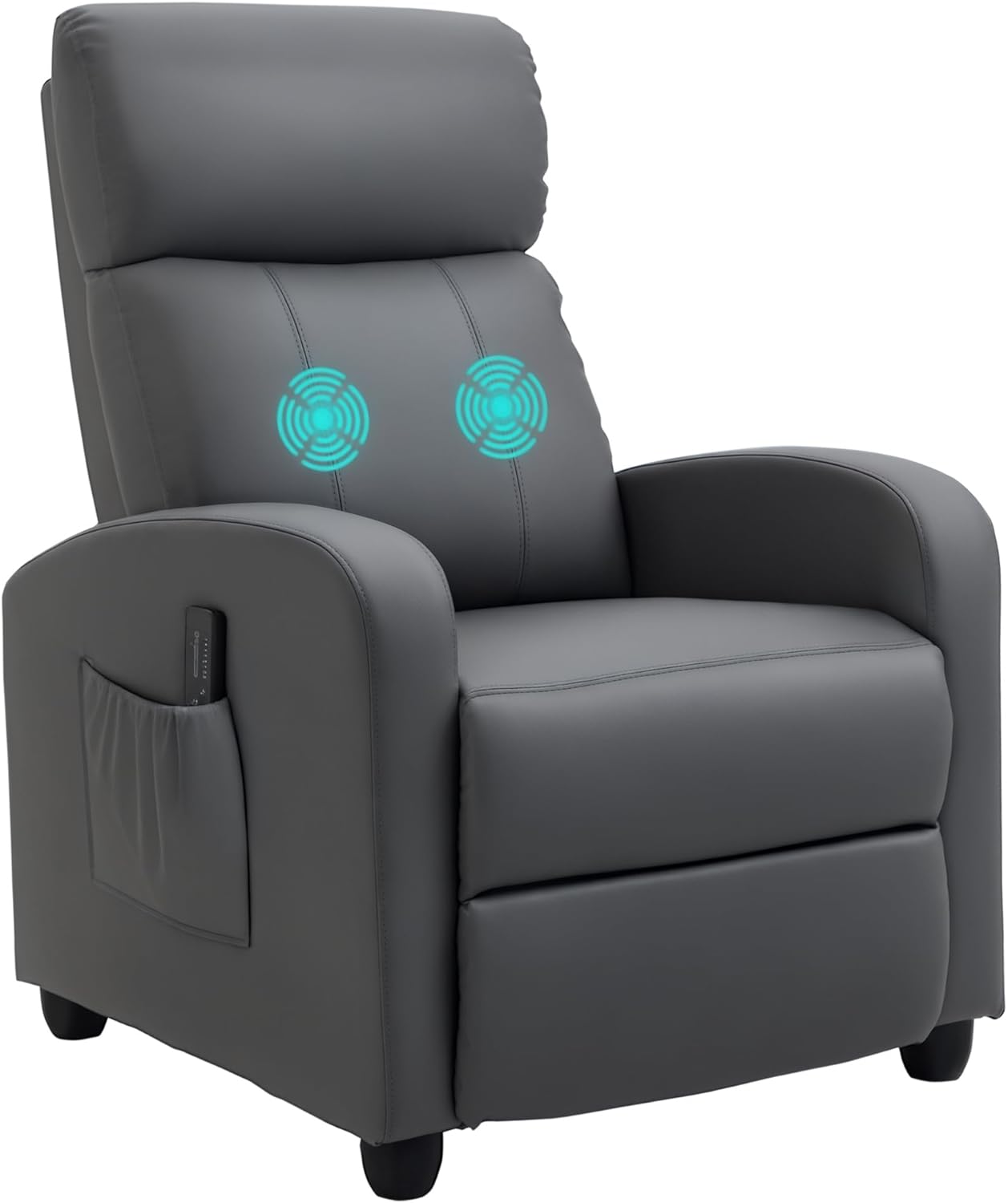 HOMCOM Relaxsessel Fernsehsessel mit Vibrationsmassage, Massagesessel mit Liegefunktion, 2 Massagepunkte, Timer, TV Sessel mit Fernbedienung, Seitentasche, Kunstleder für Wohnzimmer, Grau