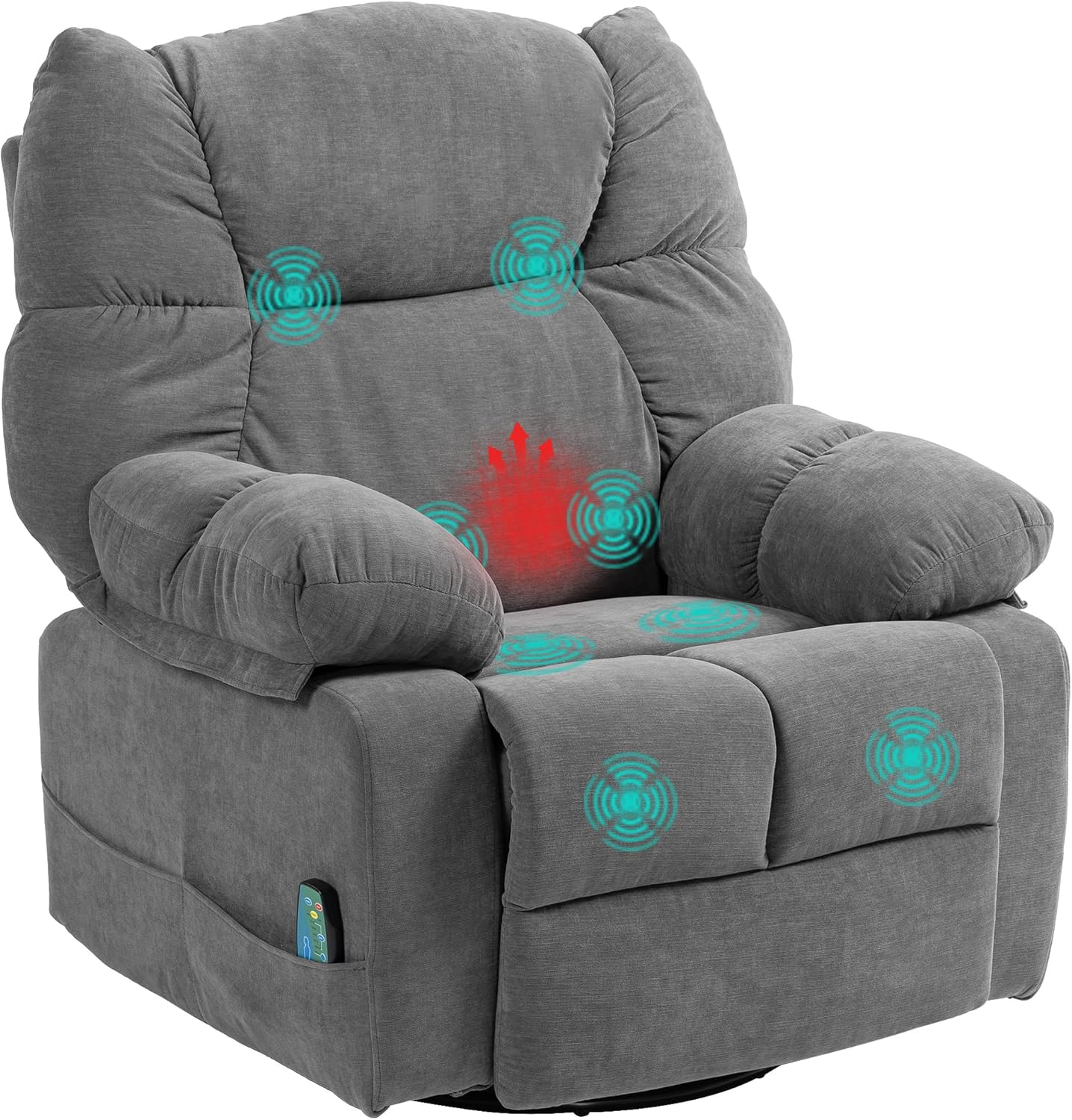 HOMCOM Relaxsessel Massagesessel Fernsehsessel mit Liegefunktion Vibration Heizung Fußteil Seitentasche, TV Sessel Liegesessel Ruhesessel für Wohnzimmer, Dunkelgrau