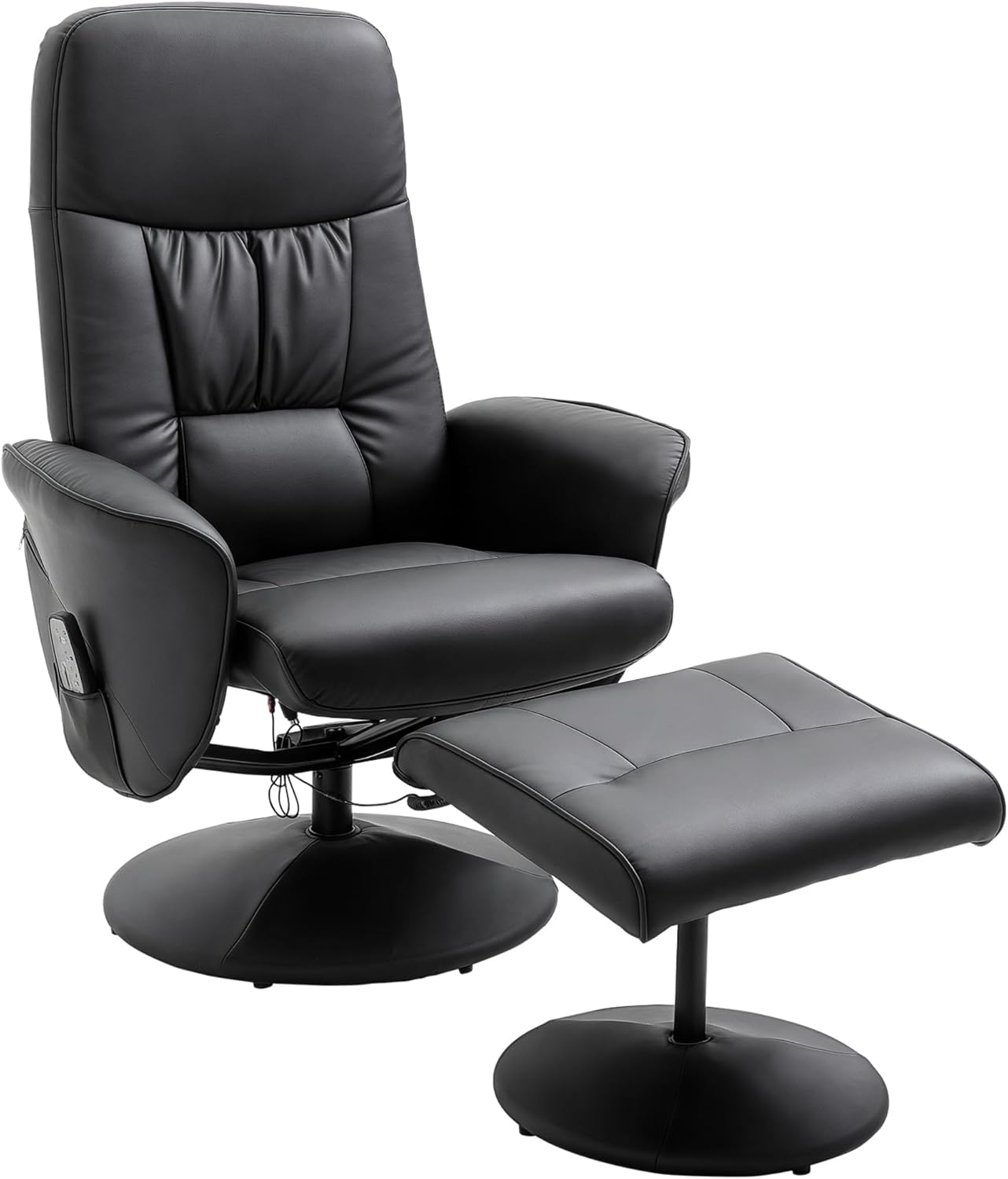 HOMCOM Relaxsessel mit Hocker, drehbarer Fernsehsessel mit 10 Massagepunkte, Liegefunktion, Massagesessel mit Fernbedienung, Seitentasche, TV-Sessel, Kunstleder, Schwarz