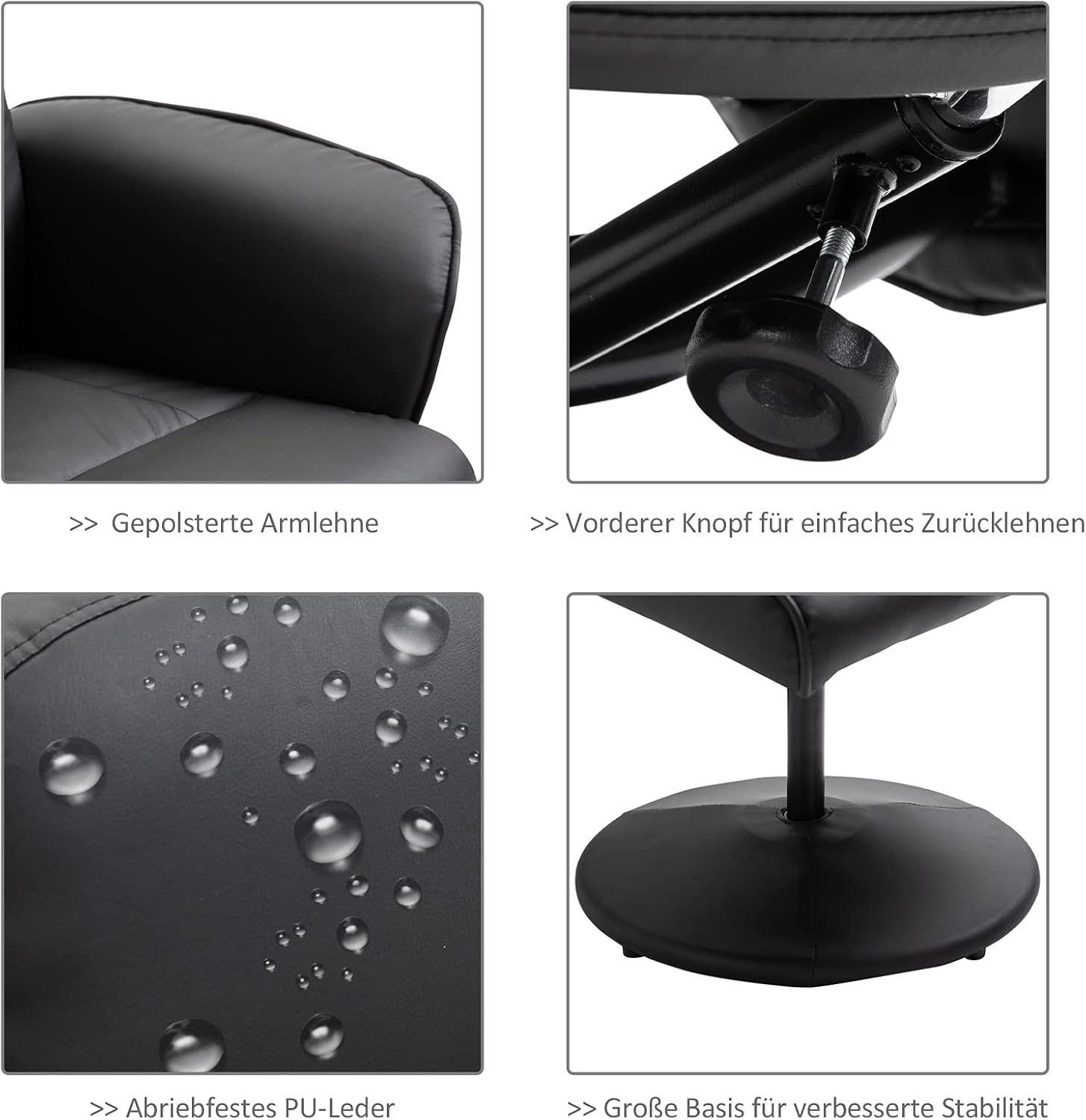 HOMCOM Relaxsessel mit Hocker, drehbarer Fernsehsessel mit 10 Massagepunkte, Liegefunktion, Massagesessel mit Fernbedienung, Seitentasche, TV-Sessel, Kunstleder, Schwarz — Ansicht 5