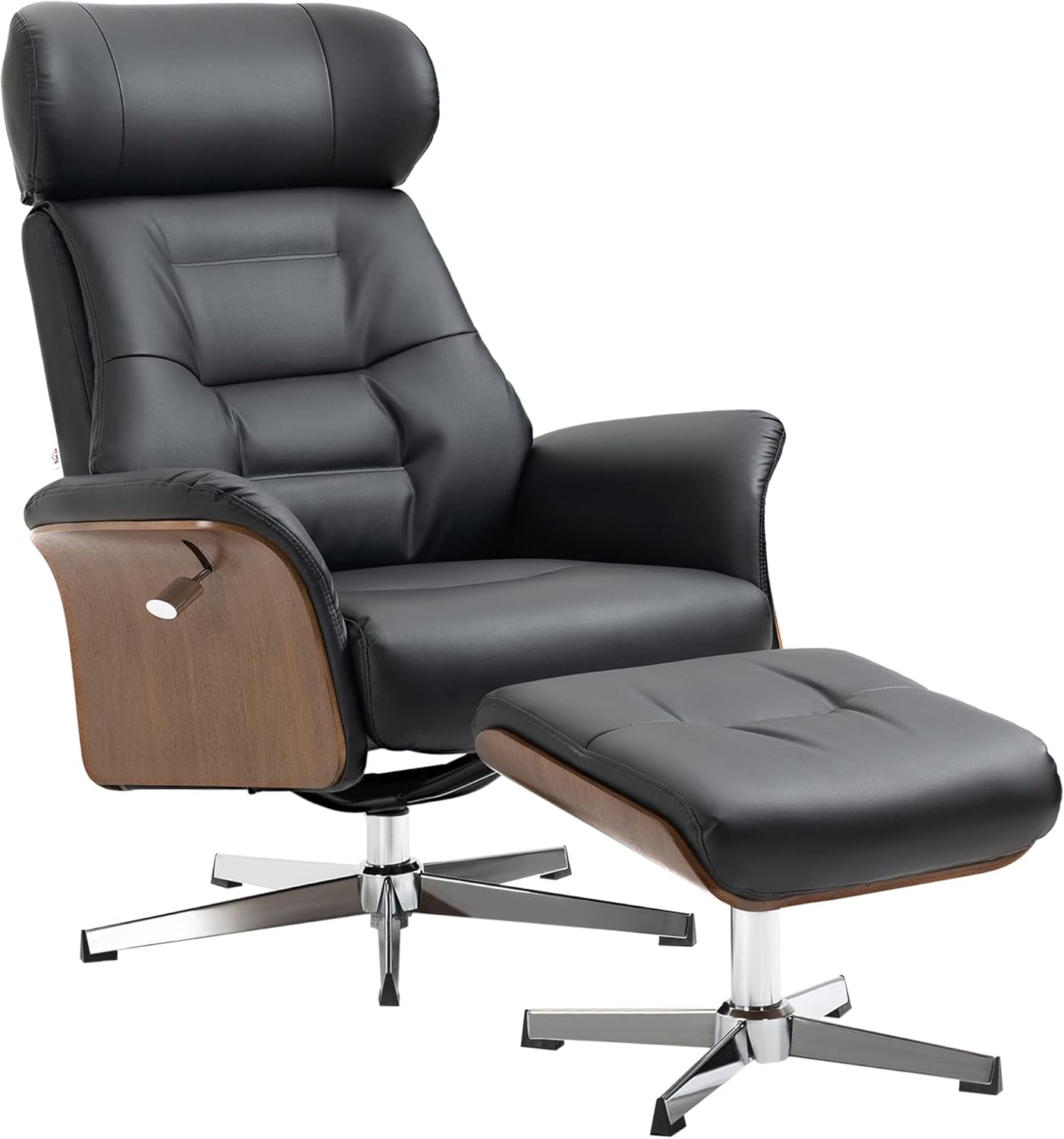 HOMCOM Relaxsessel mit Hocker, Fernsehsessel mit Liegefunktion, verstellbare Kopfstütze, Drehbar TV-Sessel bis 150 kg, für Wohnzimmer, Schlafzimmer, Kunstleder, Schwarz