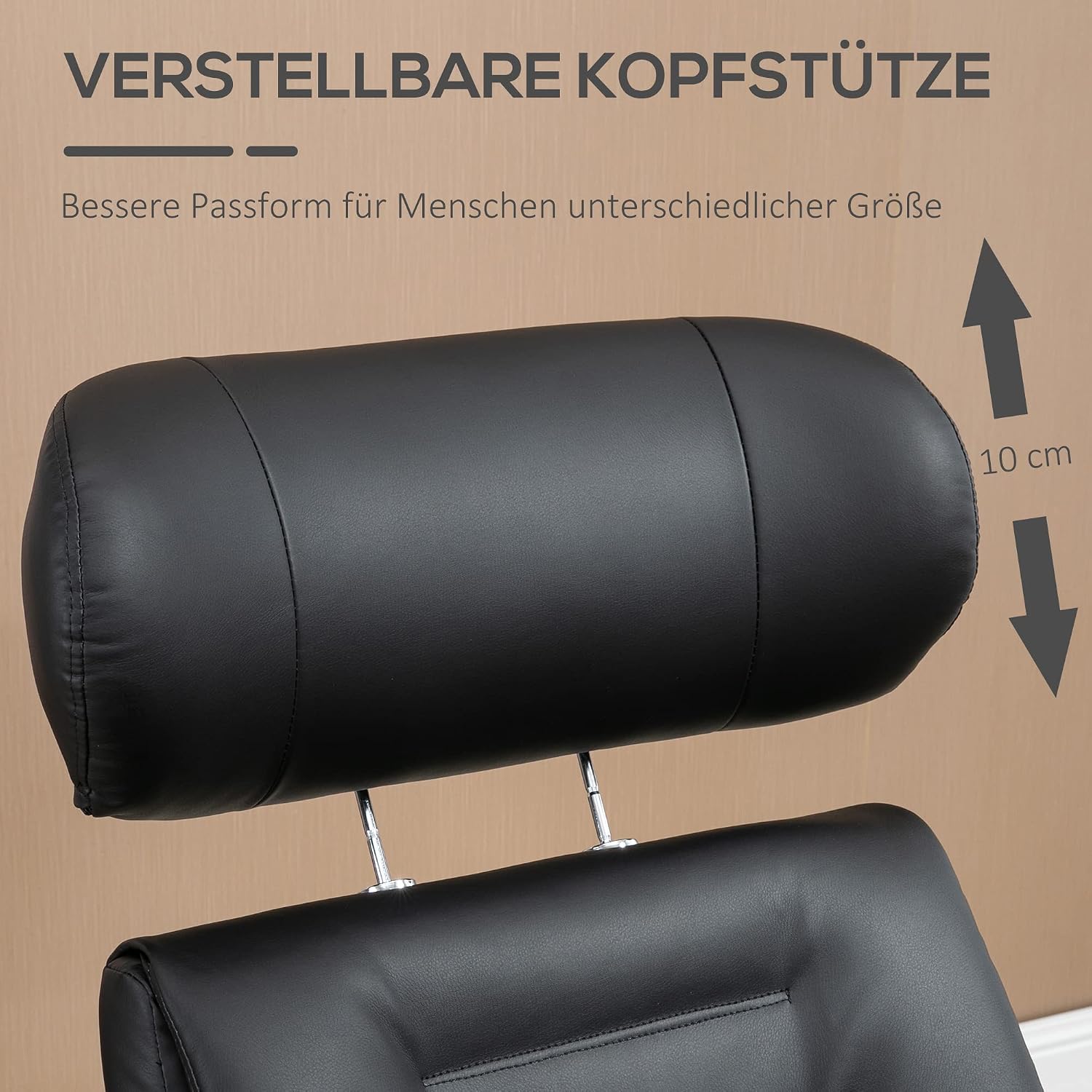HOMCOM Relaxsessel mit Hocker, Fernsehsessel mit Liegefunktion, verstellbare Kopfstütze, Drehbar TV-Sessel bis 150 kg, für Wohnzimmer, Schlafzimmer, Kunstleder, Schwarz — Ansicht 5