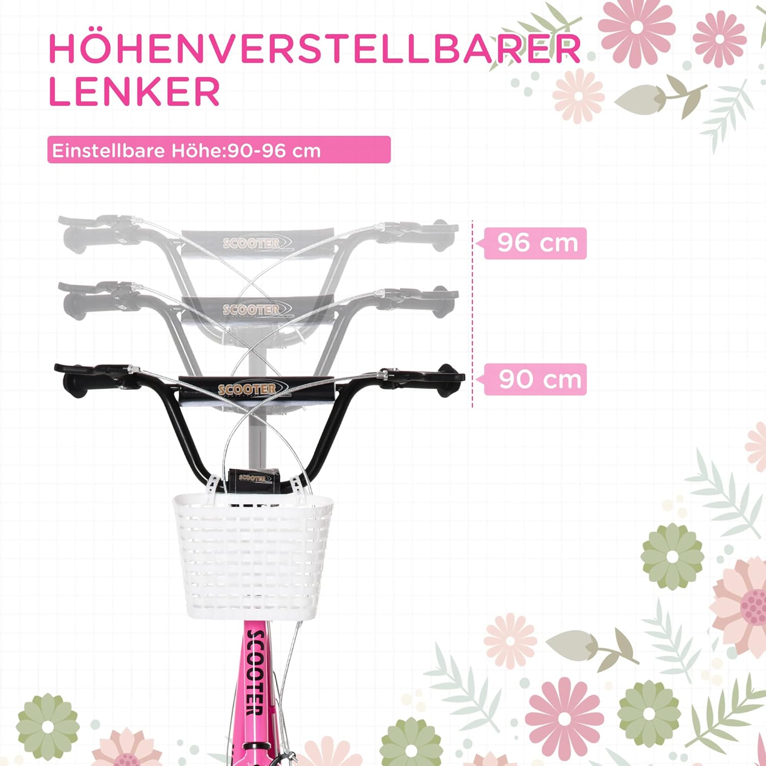 HOMCOM Roller Kinderroller mit Luftreifen Handbremse, 16 Zoll Tretroller Höhenverstellbar Kickscooter für Jungen und Mädchen 5-12 Jahre Kickboard Cityroller Kinder Scooter — Ansicht 3