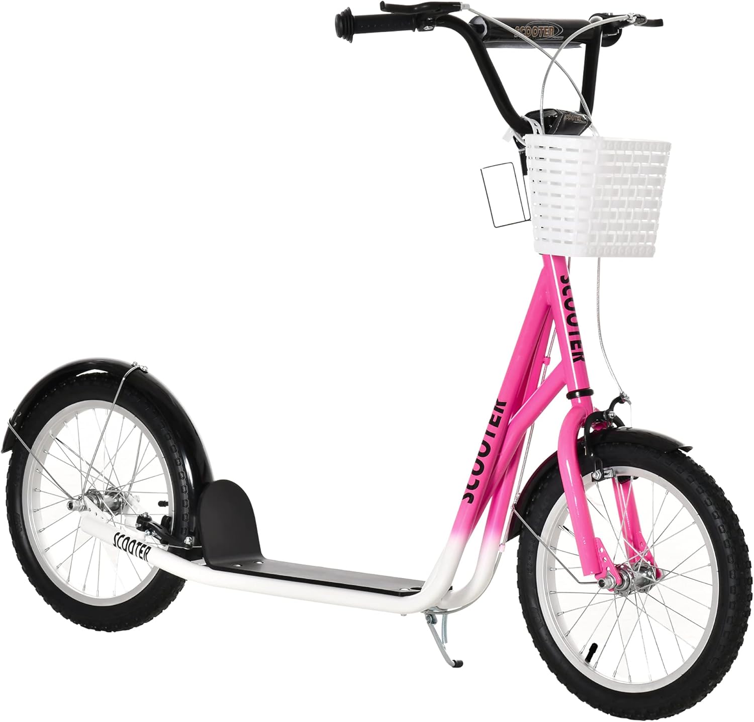 HOMCOM Roller Kinderroller mit Luftreifen Handbremse, 16 Zoll Tretroller Höhenverstellbar Kickscooter für Jungen und Mädchen 5-12 Jahre Kickboard Cityroller Kinder Scooter