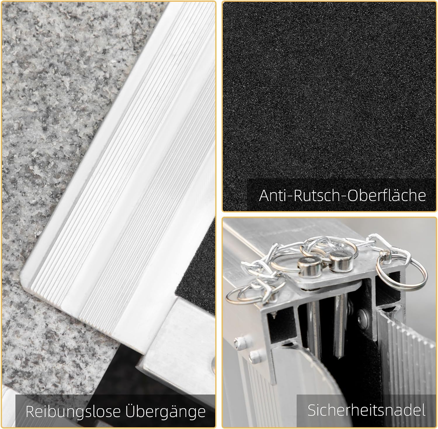 HOMCOM Rollstuhlrampe 2-Fach klappbar 91 cm bis 270 kg Belastbar Aluminium rutschfeste Rampe Tragbar Auffahrrampe für Rollstuhl, Treppen, Zuhause, Stufen — Ansicht 5