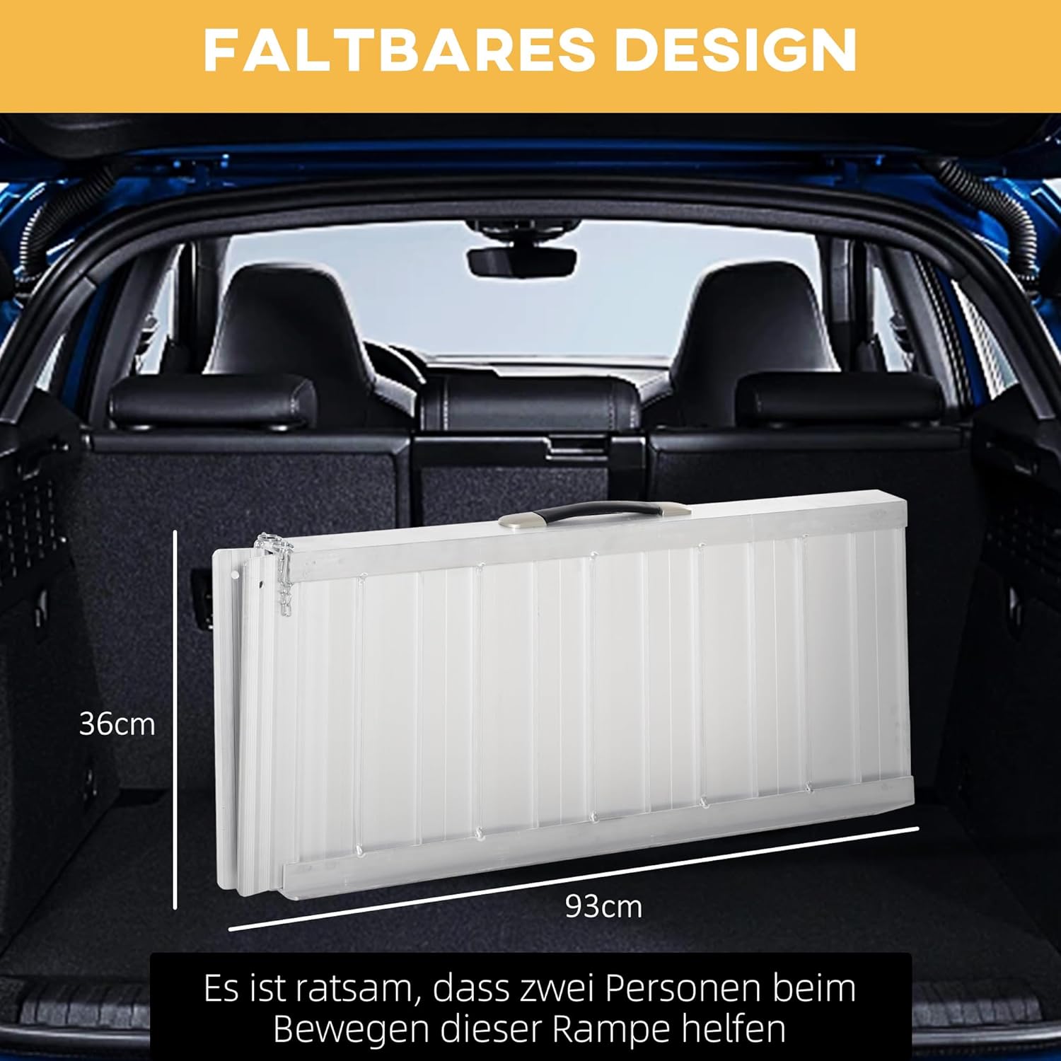 HOMCOM Rollstuhlrampe 2-Fach klappbar 91 cm bis 270 kg Belastbar Aluminium rutschfeste Rampe Tragbar Auffahrrampe für Rollstuhl, Treppen, Zuhause, Stufen — Ansicht 6