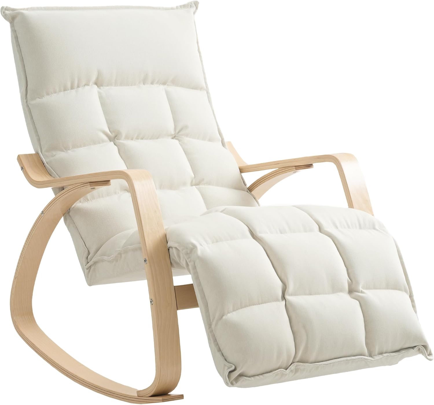 HOMCOM Schaukelstuhl Schaukelsessel mit 5-Fach Verstellbarer Fußstütze, hoher Rückenlehne, Sessel Relaxsessel mit Leinenoptik, Schwingsessel, Lesesessel für Wohnzimmer, Schlafzimmer, Cremeweiß