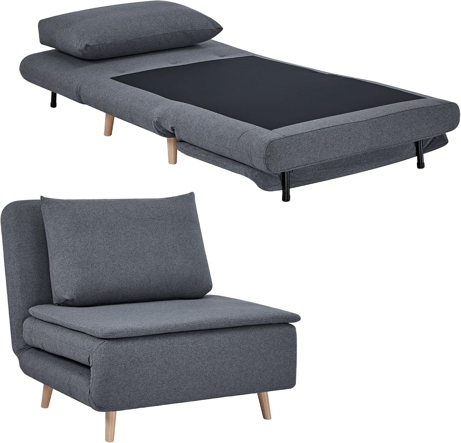 HOMCOM Schlafsessel Extra Breit Schlafsofa mit Bettfunktion, Lendenkissen 3-in-1 Klappbar 191 x 95 cm Relaxsessel mit Verstellbarer Rückenlehne, Leinenoptik Chaiselongue für Wohnzimmer, Grau