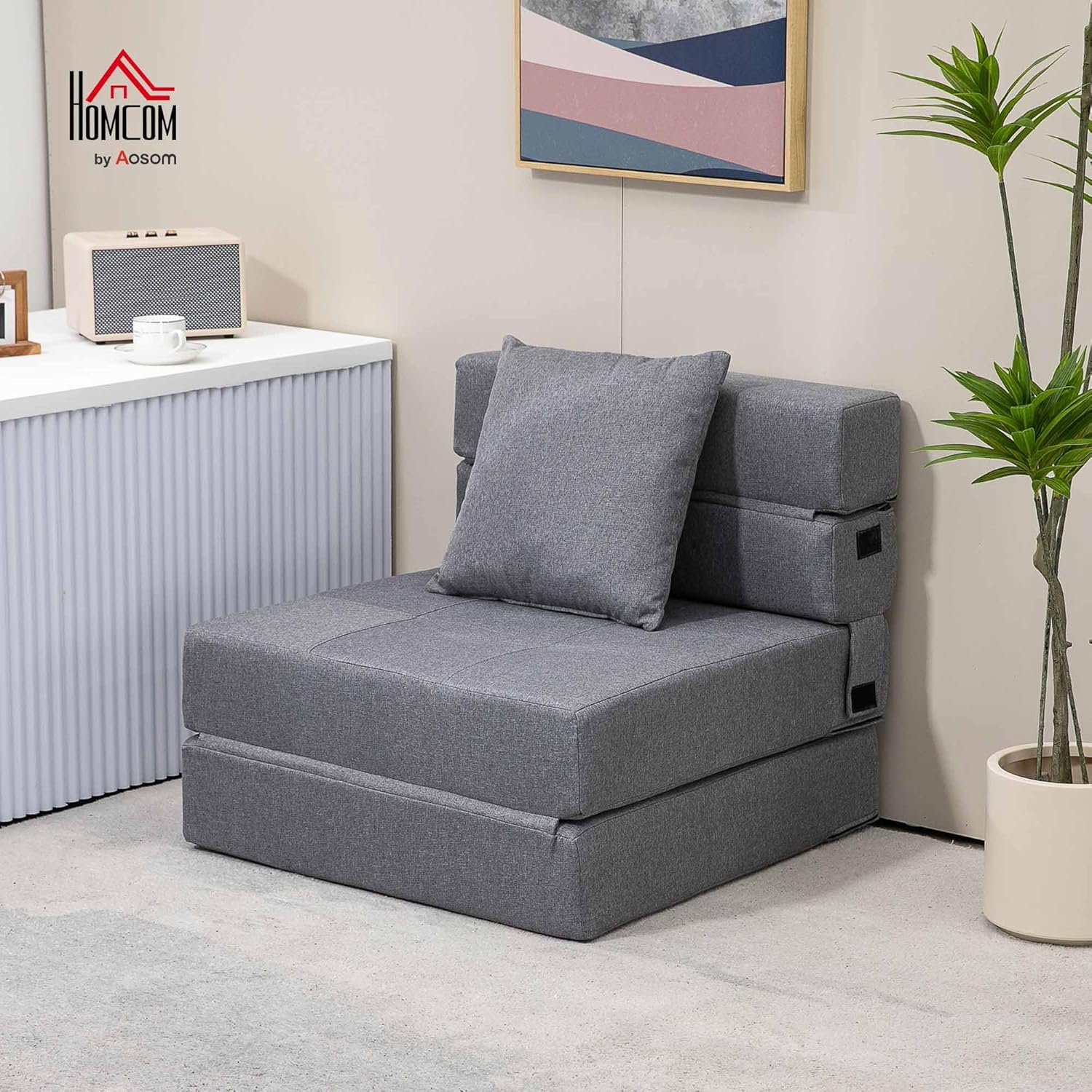 HOMCOM Schlafsessel klappbar, Schlafsofa, 2-in-1 Klappsessel mit Bettfunktion, Relaxsessel mit Kissen, Gästebett für Wohnzimmer, Schlafzimmer, bis 120 kg Belastbar, Dunkelgrau — Ansicht 2