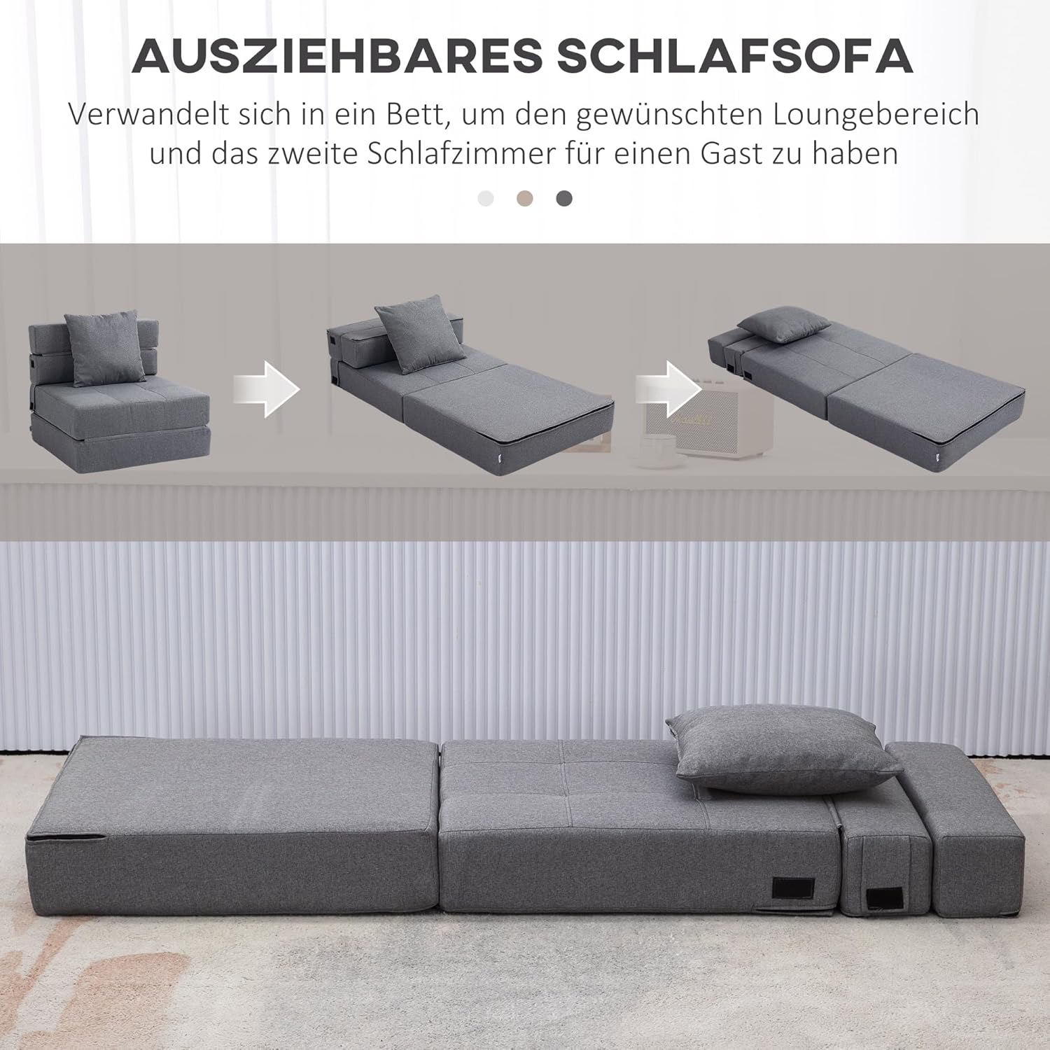 HOMCOM Schlafsessel klappbar, Schlafsofa, 2-in-1 Klappsessel mit Bettfunktion, Relaxsessel mit Kissen, Gästebett für Wohnzimmer, Schlafzimmer, bis 120 kg Belastbar, Dunkelgrau — Ansicht 4