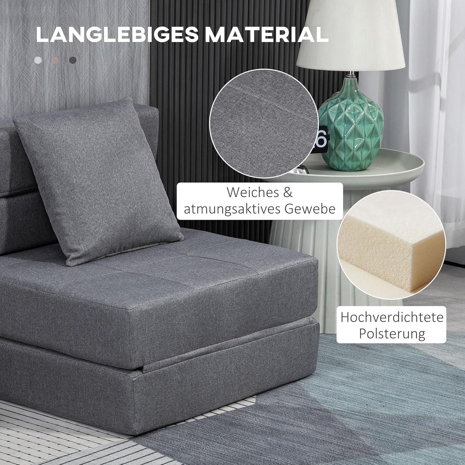 HOMCOM Schlafsessel klappbar, Schlafsofa, 2-in-1 Klappsessel mit Bettfunktion, Relaxsessel mit Kissen, Gästebett für Wohnzimmer, Schlafzimmer, bis 120 kg Belastbar, Dunkelgrau — Ansicht 5