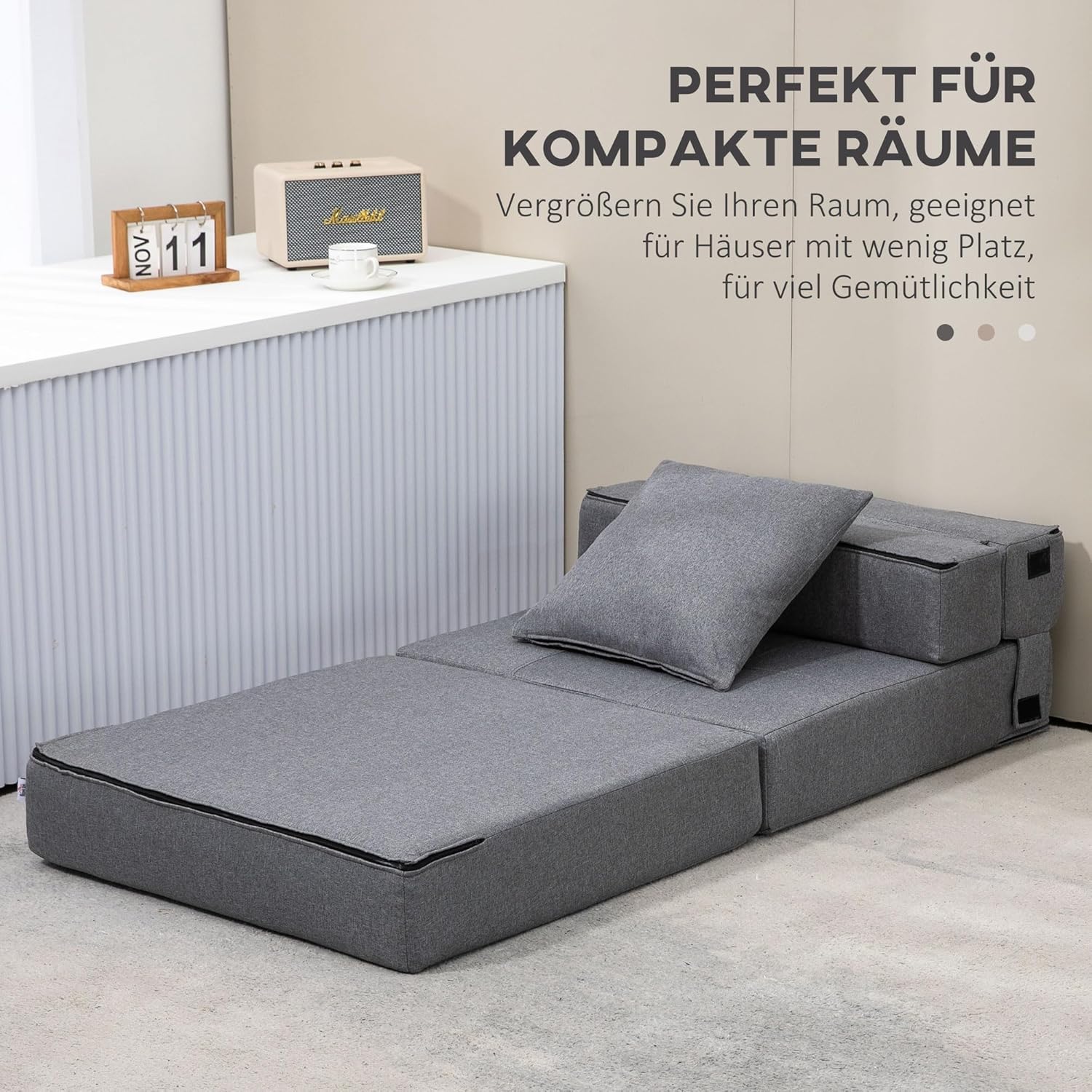 HOMCOM Schlafsessel klappbar, Schlafsofa, 2-in-1 Klappsessel mit Bettfunktion, Relaxsessel mit Kissen, Gästebett für Wohnzimmer, Schlafzimmer, bis 120 kg Belastbar, Dunkelgrau — Ansicht 6