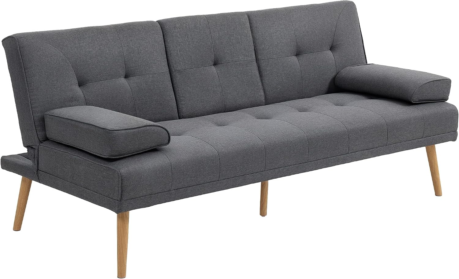 HOMCOM Schlafsofa, 3-Sitzer Sofa, Schlafcouch mit Klappbarem Tisch, Becherhalter, Bettsofa mit Leinenoptik, Couch Gästebet für Wohnzimmer, Dunkelgrau