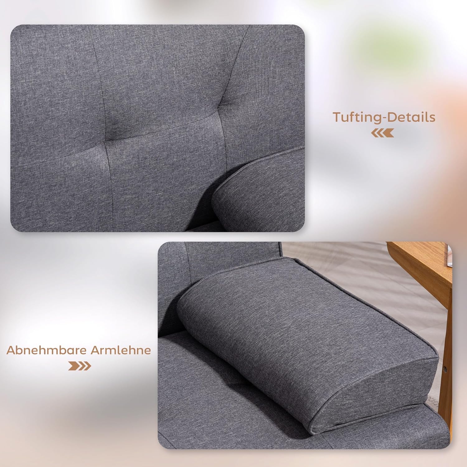 HOMCOM Schlafsofa, 3-Sitzer Sofa, Schlafcouch mit Klappbarem Tisch, Becherhalter, Bettsofa mit Leinenoptik, Couch Gästebet für Wohnzimmer, Dunkelgrau — Ansicht 6