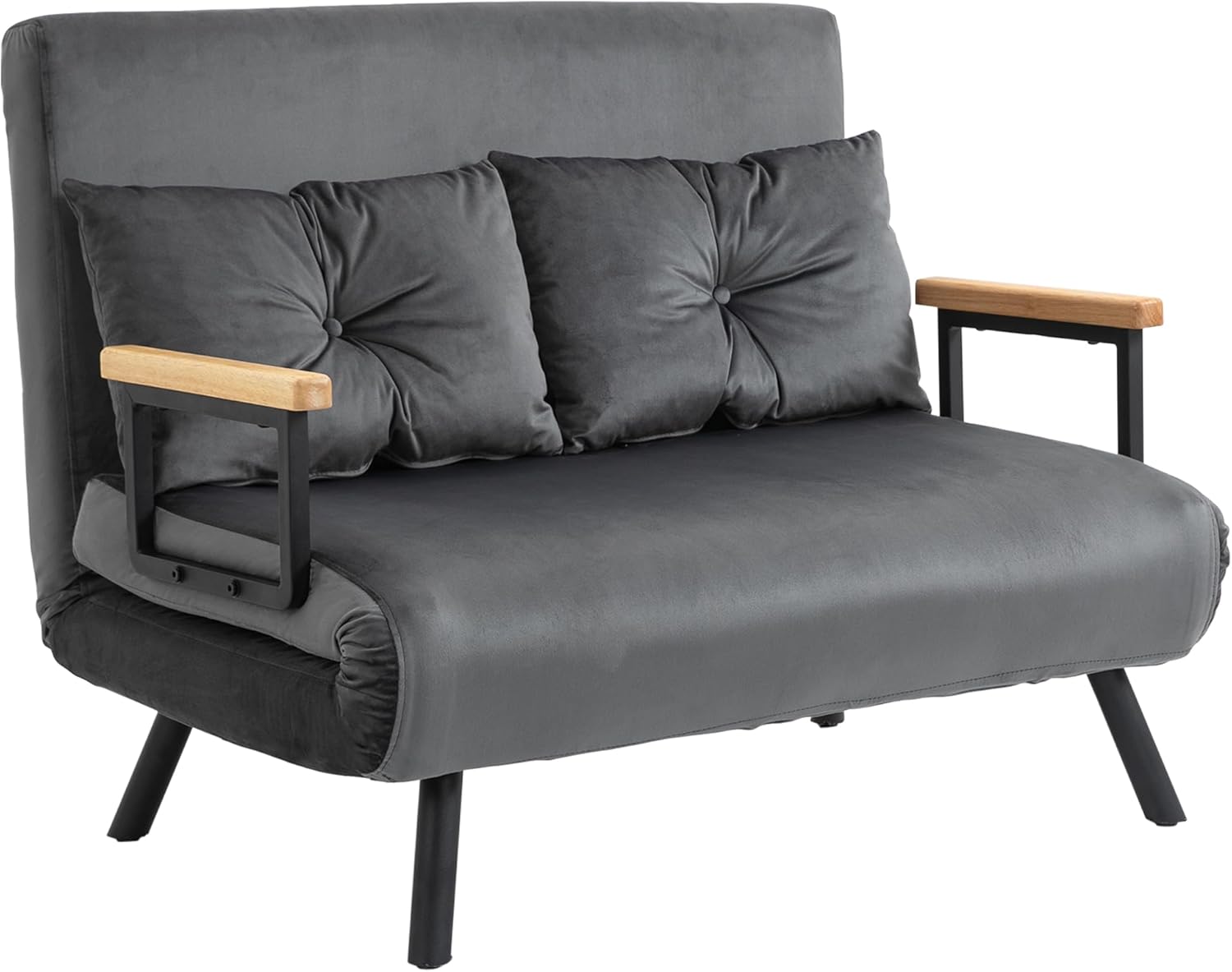 HOMCOM Schlafsofa 4 in 1 2 Sitzer Sofa mit Schlaffunktion, 183 x 98,5 cm Klappbar Couch Schlafcouch mit 5-stufig Verstellbarer Rückenlehne, Lendenkissen und Samtoptik für Wohnzimmer, Dunkelgrau