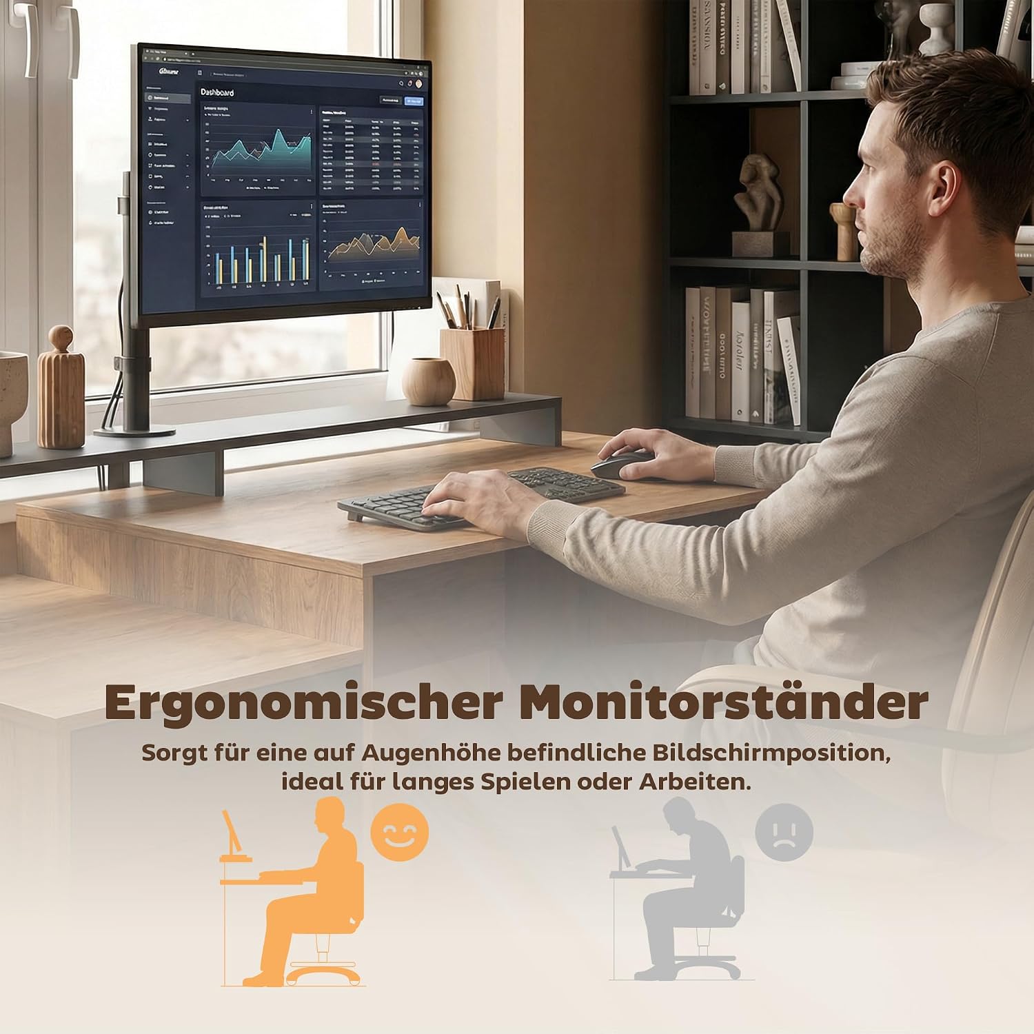 HOMCOM Schreibtisch 140x60cm Computertisch, Bürotisch mit Schubladen, Kopfhörerhaken, Schrank und Regalen, PC Tisch für Home Office, Arbeitszimmer, Schlafzimmer, Eiche — Ansicht 5