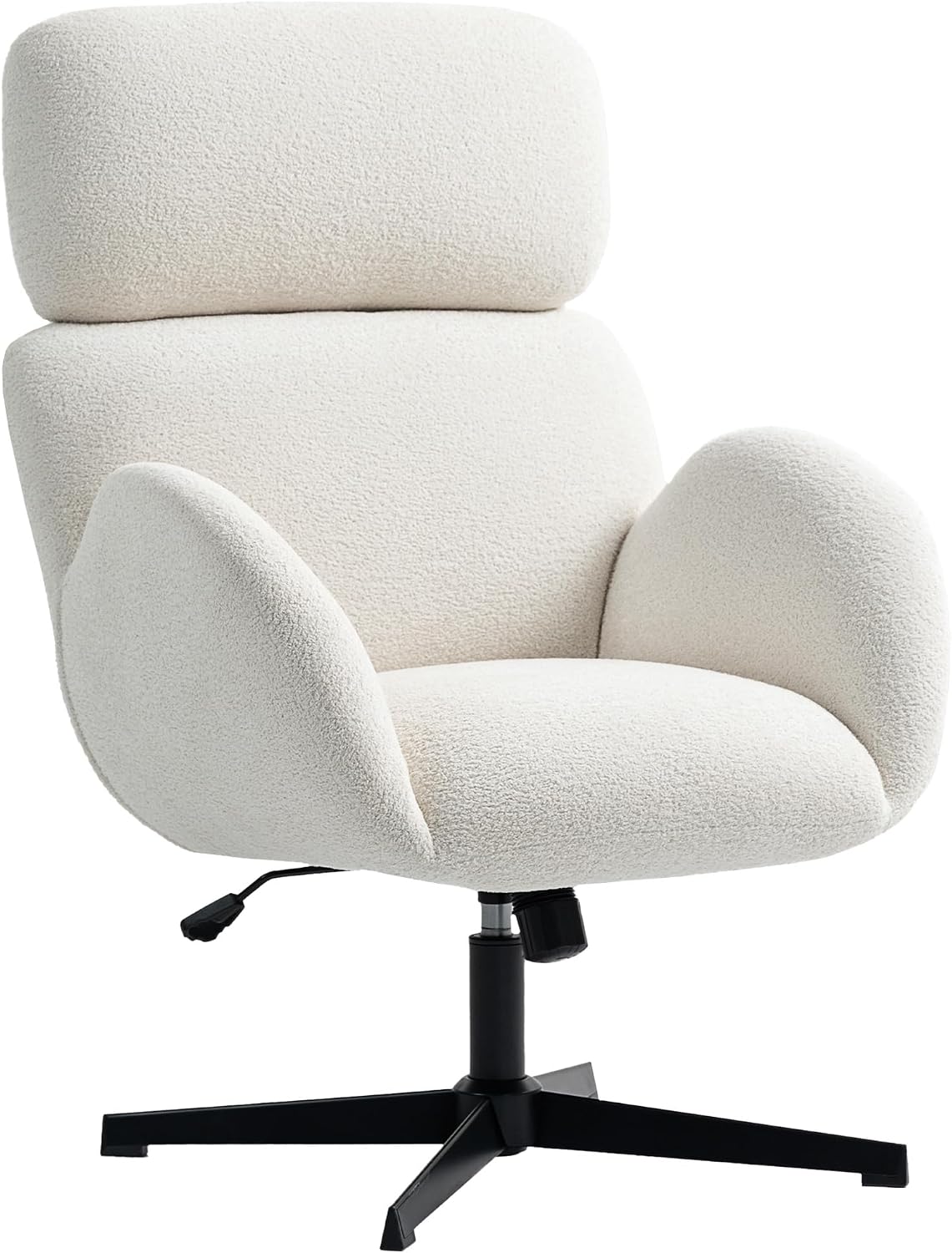 HOMCOM Schreibtischstuhl Ergonomisch Homeoffice Stuhl mit Samtoptik, Verstellbar Kopfstütze, Höhenverstellbar Drehstuhl mit Wippfunktion, Gepolstert Bürostuhl für Schlafzimmer, Arbeitszimmer, Creme